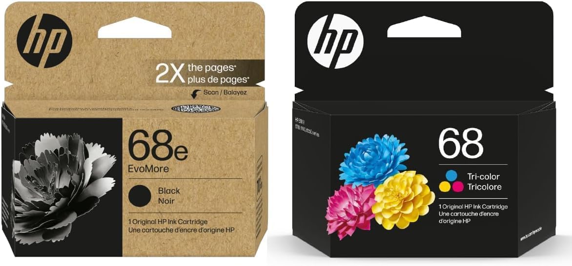 HP Original 68e EvoMore High Yield Black / 68 Tri-Color Ink Cartridges (2-Pack) | Works Envy 6152e, 6155e, 6552e, 6555e, 6558e | C84QXTN