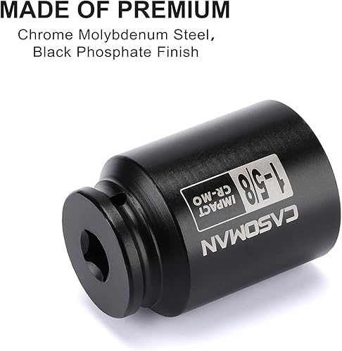 Miniatura 135 de CASOMAN 1/2" Drive x 1.417 in Deep 12 PT Socket Impacto, CR-MO, 1/2" Drive 12 Point Axle Nut Socket para una fácil extracción de las tuercas del eje