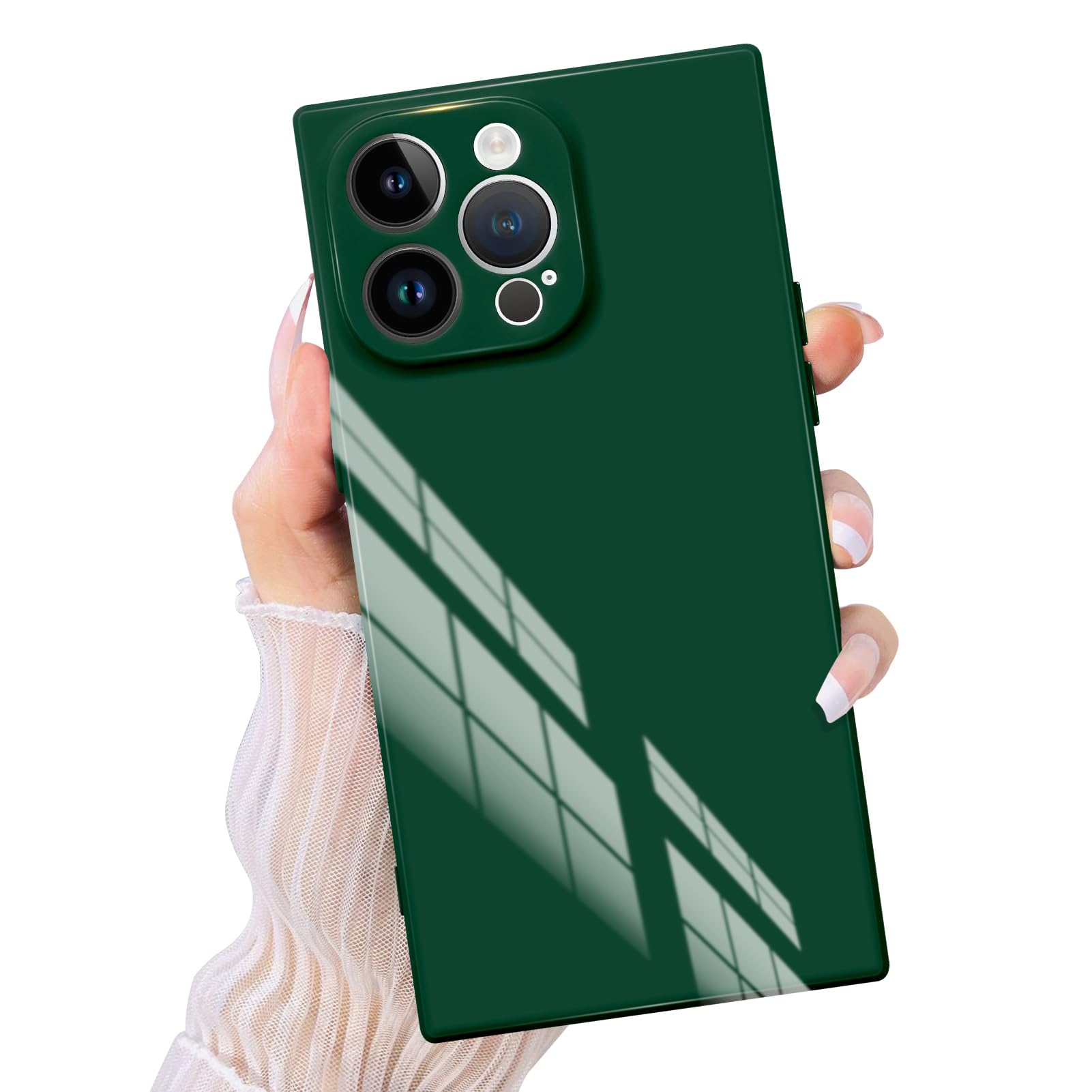 PSIOXY Compatible with iPhone 15 Pro Max Case Rectangle for Women Men, Soft TPU Shockproof Full Lens Protection, Works with Magnetic Wireless Charging