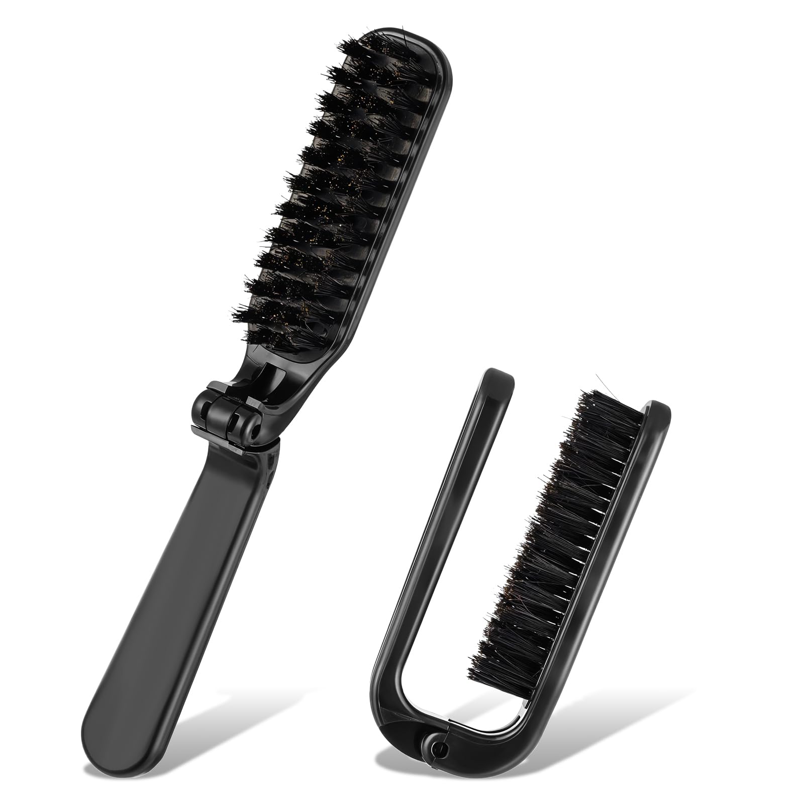 Giantree 2Pcs Travel Hair Brush, Foldable Boar Bristle Brush, Mini Folding Hairs Brushes Boar Bristles Hair Comb Pocket Beard Brushes Portable Hairs