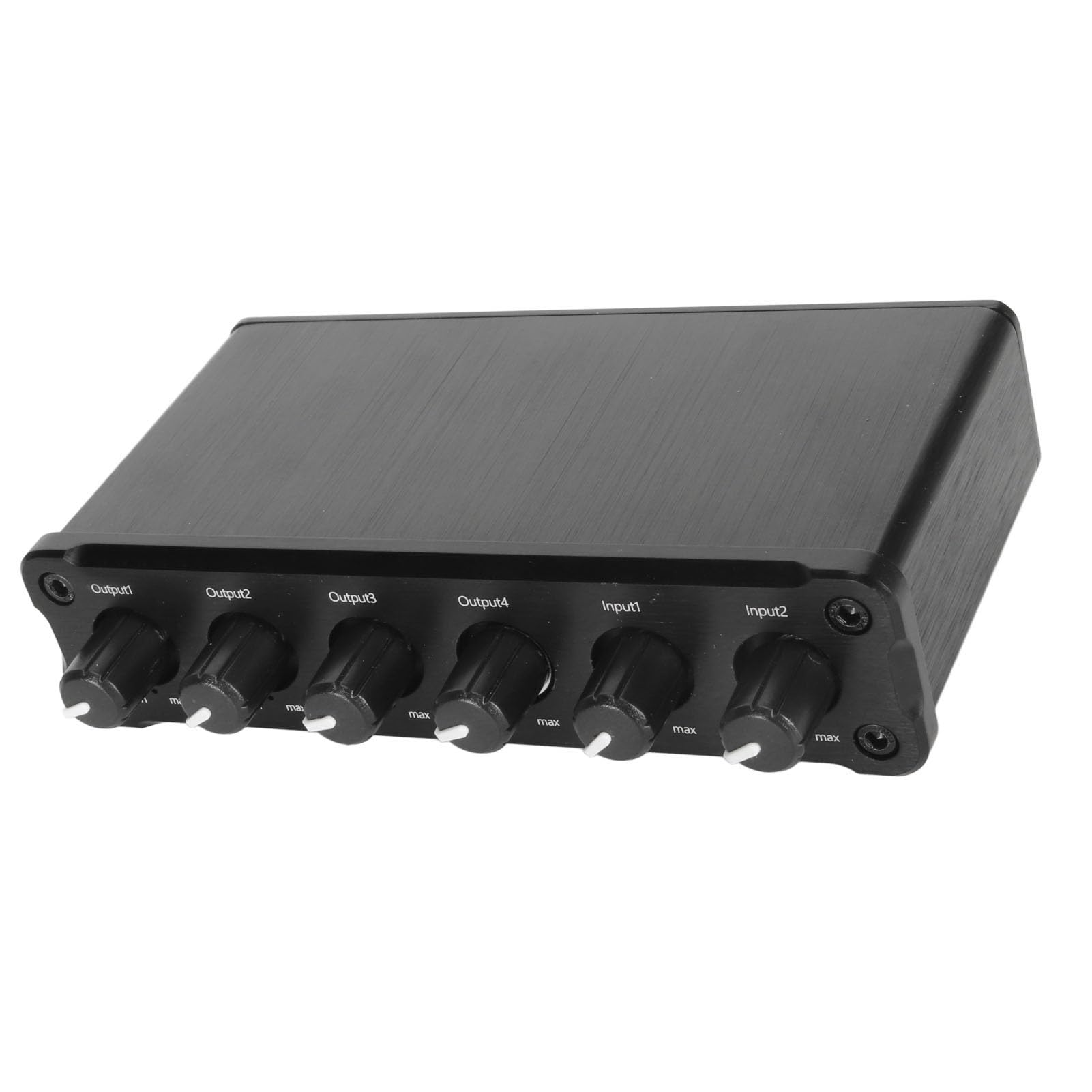 Distribuidor Mixto de Sonido, 2 en 4 Salidas Distribuidor Mixto de Sonido Volumen Ajustable 100‑240V Conector para Auriculares de 3,5 Mm Carcasa de Aleación de Aluminio sin