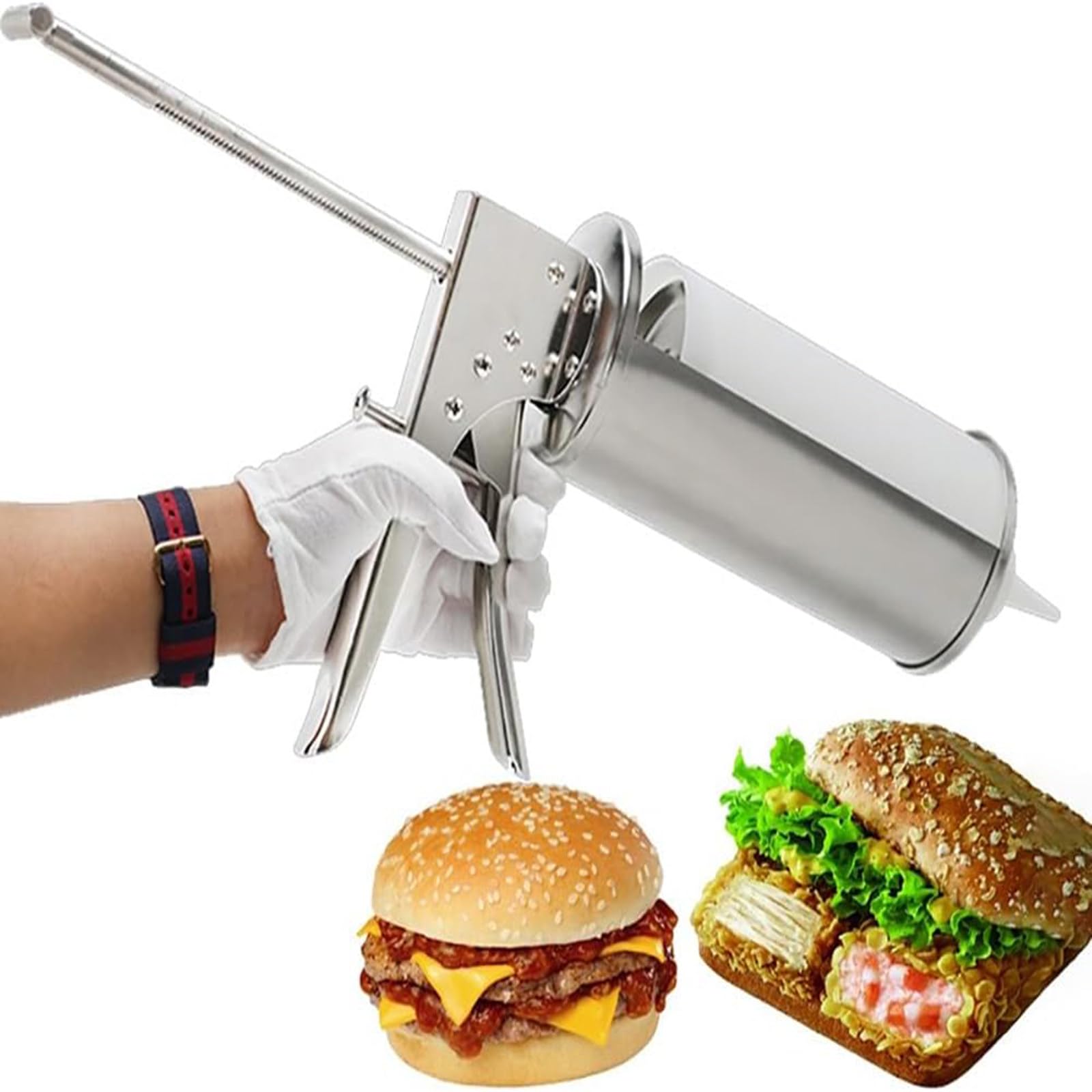 XCSCUK Stainless Steel Burger Sauce Gun,Sauce Dispenser,Salad Dressing Bottles, Quantitative Dispensing,for Ketchup Salad (15g)