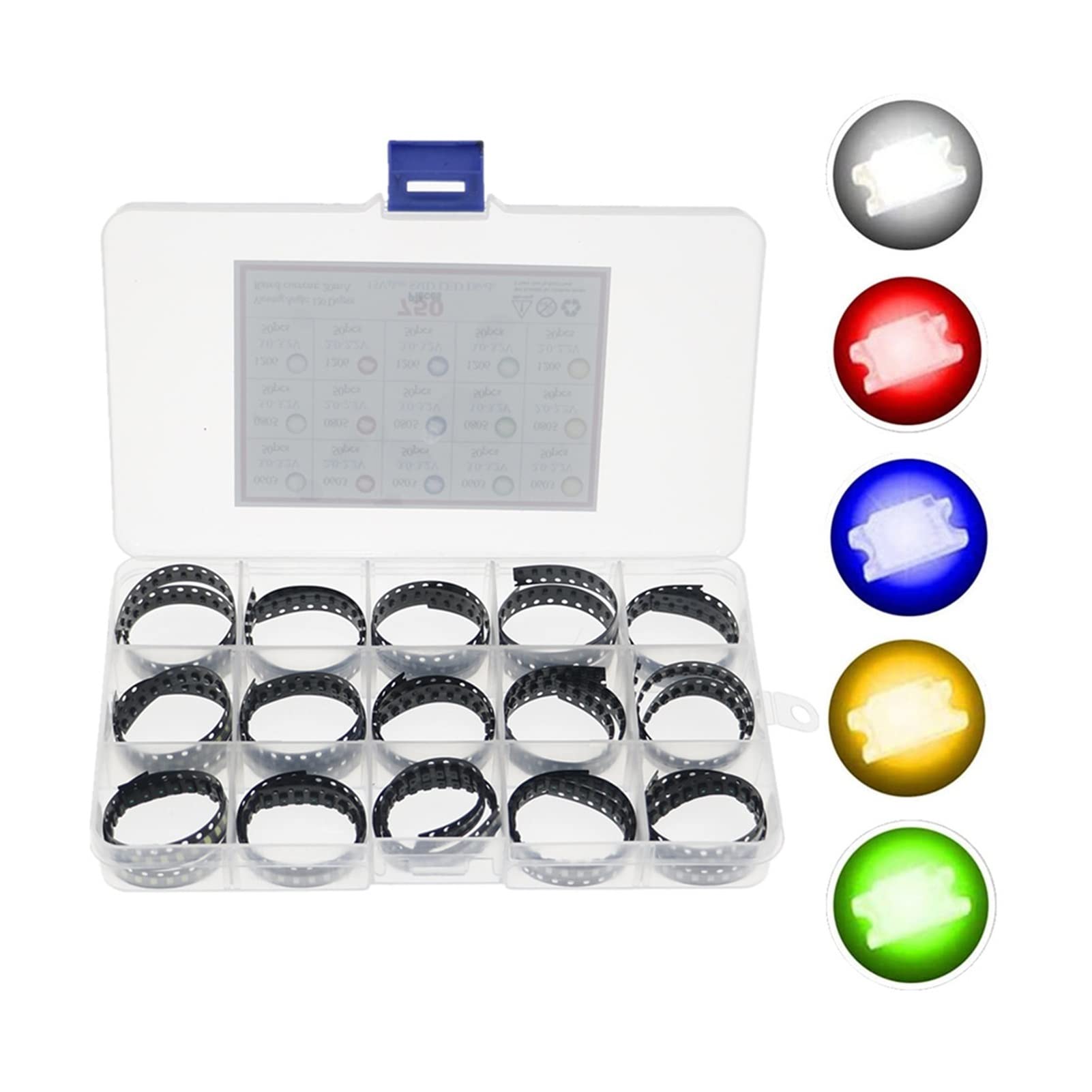 Kit LED SMD 750 pz/Scatola 0603 0805 1206 Set di diodi LED Rosso/Verde/Blu/Bianco/Giallo 5 Colori Ogni 50 Pezzi