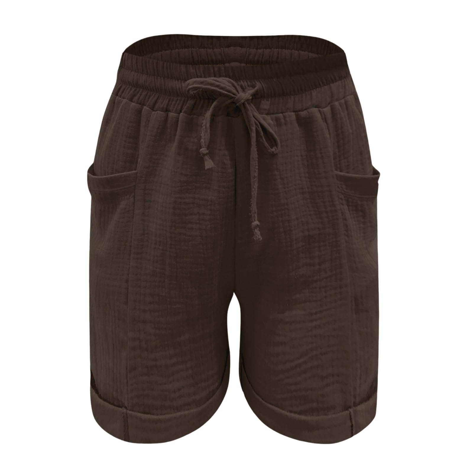 Generisch Short blanc tendance et décontracté pour femme en coton et lin de couleur unie avec taille élastique