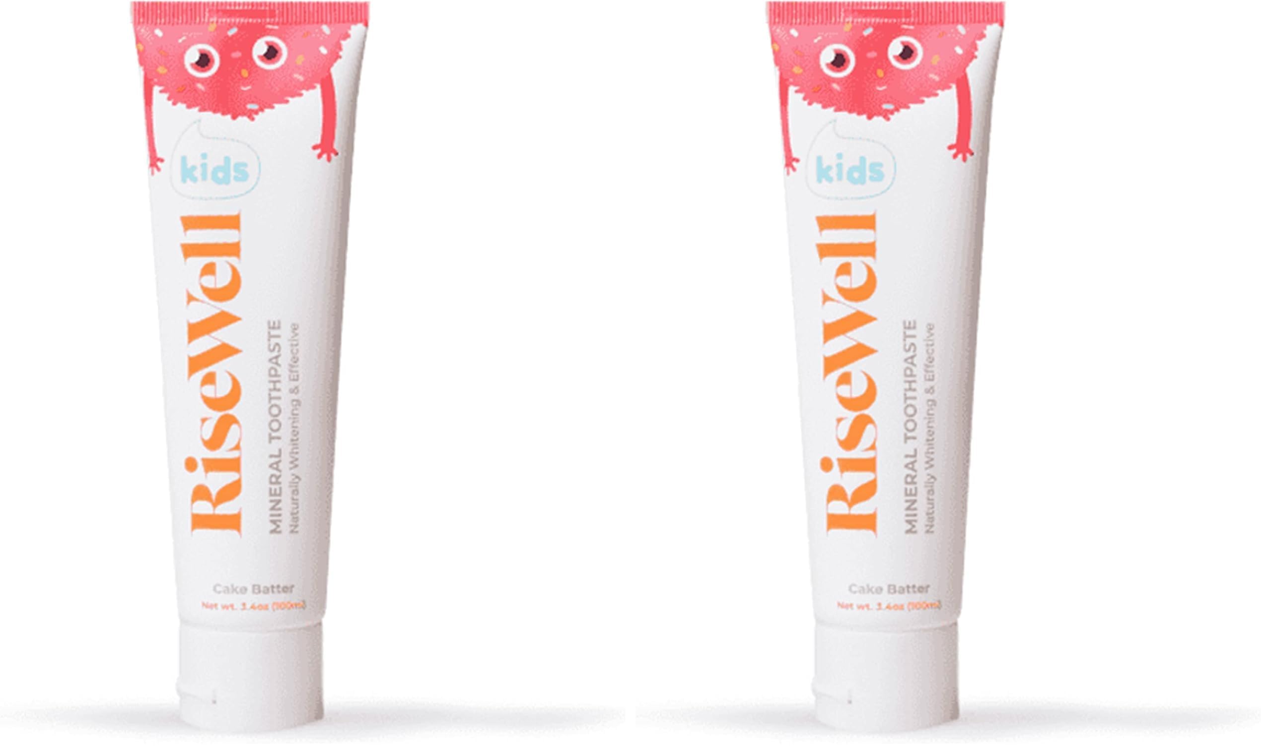 RiseWell Kids Mineral Toothpaste - Kids Hydroxyapatite Toothpaste - Made by Dentists, Safe to Swallow, No Added Fluoride and All Natural - Cake Batter Flavor, 3.4 Oz (Pack of 2)