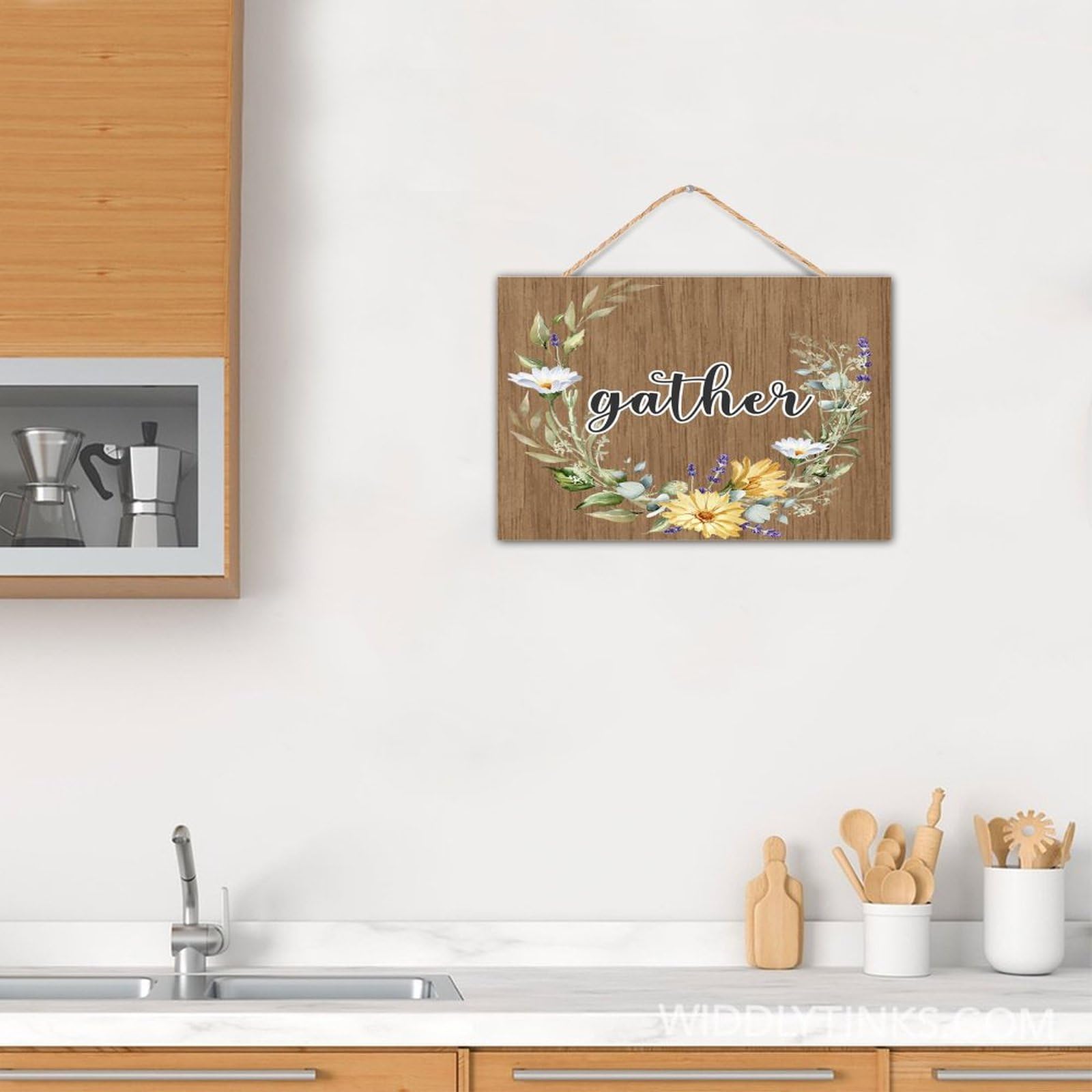 Decorazione Primaverile In Legno Di Pino 15x15 Cm - Cartello Floreale Ispiratore Per Parete, Arredo Country - 5