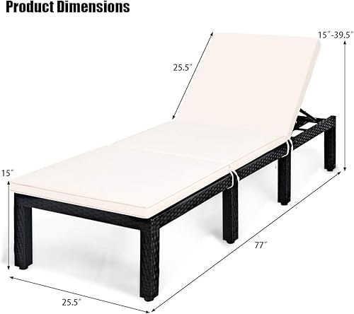 Miniatura 2 de HAPPYGRILL Silla de salón de ratán para patio, silla reclinable ajustable de mimbre con respaldo y cojín