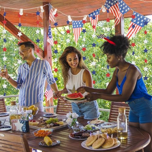 Image of Patriotic Star Garland Red White and Blue Banner Streamers - 59 FT 6 Strands - Patriotic Decorations for 4th of July, 250th Anniversary, Independence Day, Labor Day, Veterans Day