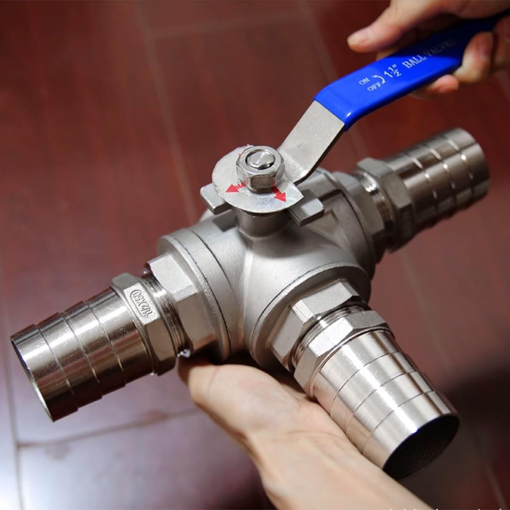 Válvula de bola de acero inoxidable de 3 vías, conector de manguera para agua, puerto L de 13 mm, construcción duradera 304, ideal para sistemas de fontanería y riego
