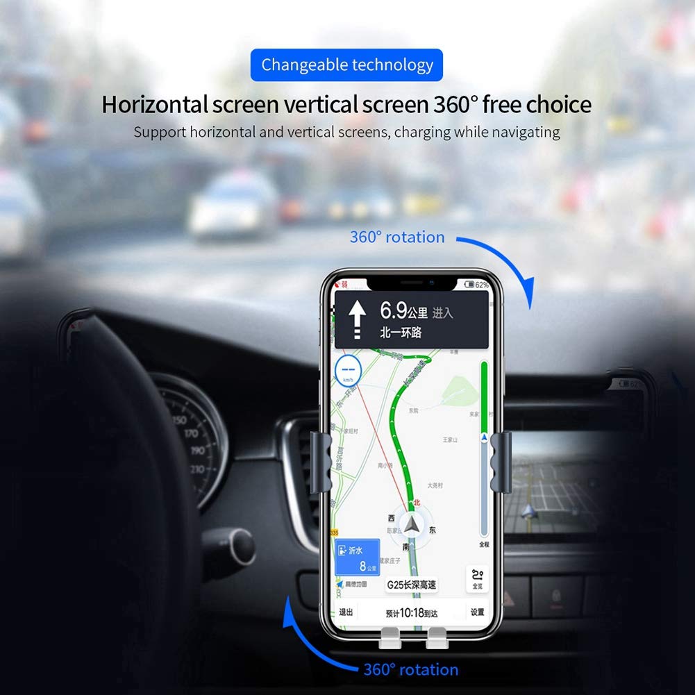 Caricatore per Telefono per Auto Wireless con Bloccaggio Forte, Ricarica Rapida da 10 W per Supporto per Telefono per Auto con Rotazione di 360 Gradi per Telefoni da 4,7"-6,3"