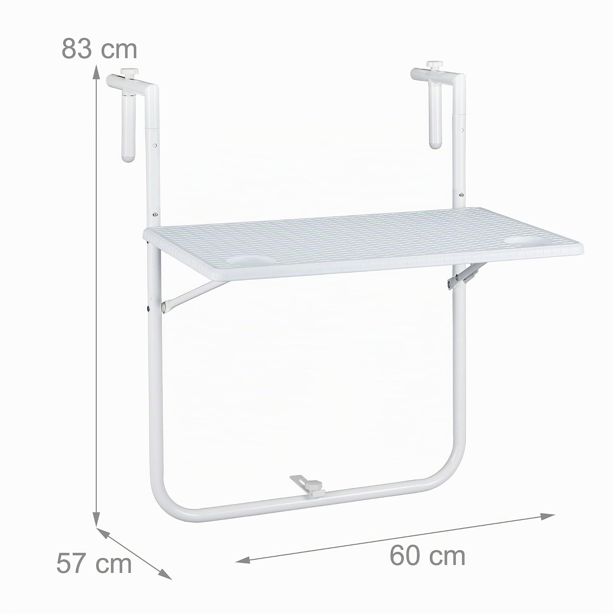 Relaxdays Balkon Hängetisch, klappbar, 3-Fach höhenverstellbar, Tischplatte in Rattanoptik, B x T: 59,5 x 36 cm, weiß