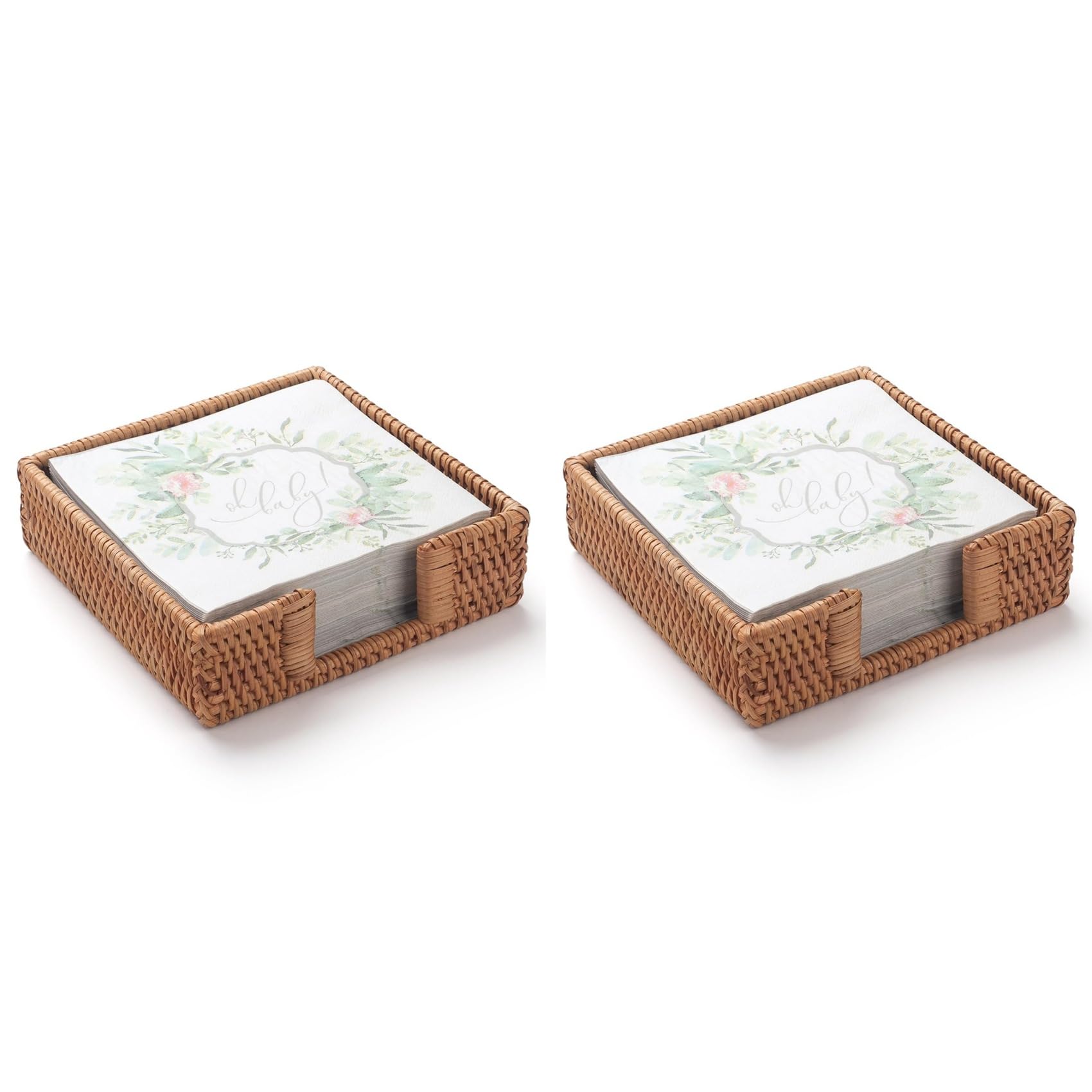 Hndhbfgrt 2X Rattan Napkin Holder Square,Wicker Napkin Basket for Kitchen,Flat Napkin Holders Woven Napkin Holders