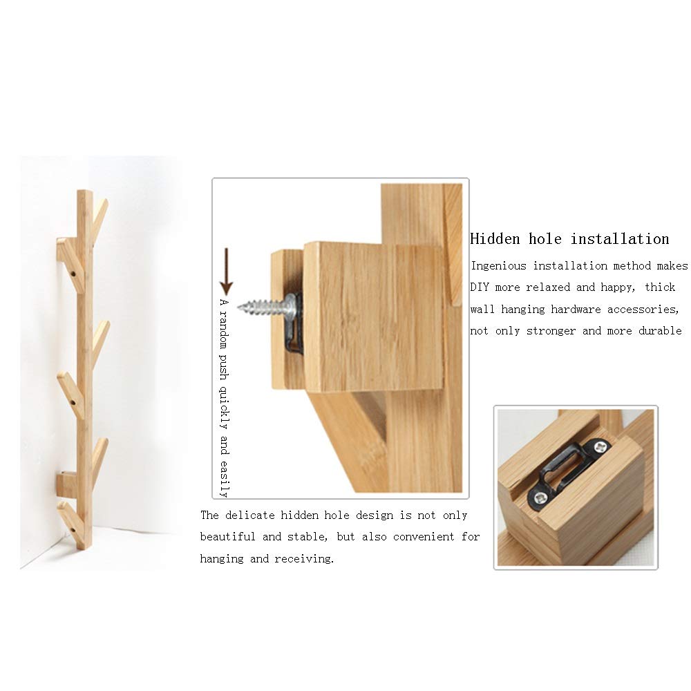 Xyanzi Precioso Perchero Montado En La Pared, Perchero De Bambú Moderno para Sombreros De Árbol Bolsas, Bufandas Ropa Bolso Paraguas Instalado En La Pared De La Percha del Baño del Dormitorio