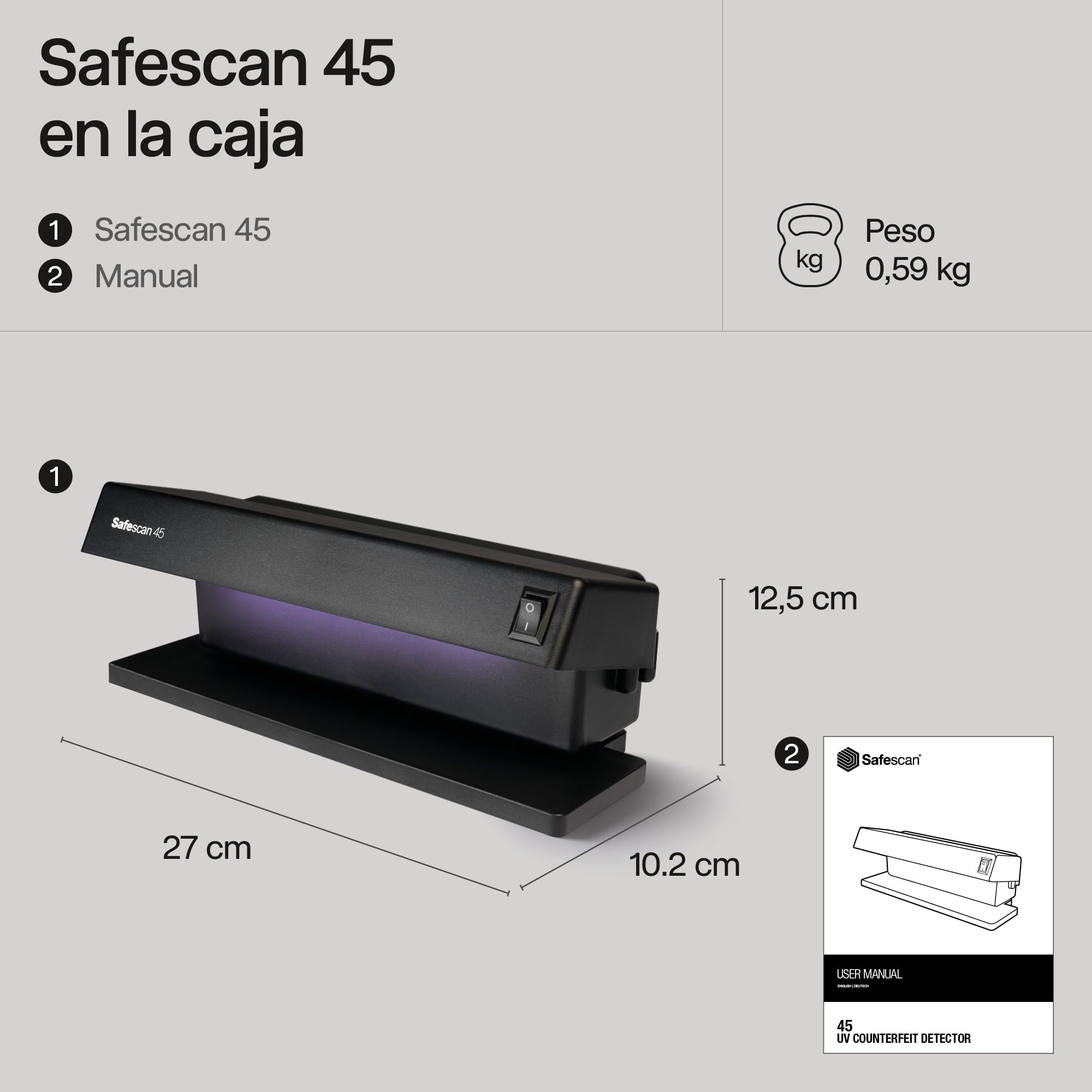 Safescan UV 45 Detector de billetes falsos, verifica billetes, tarjetas de crédito y documentos - Detector UV para nuevos billetes - Detector billetes falsos con luz UV - Detector con luz UV