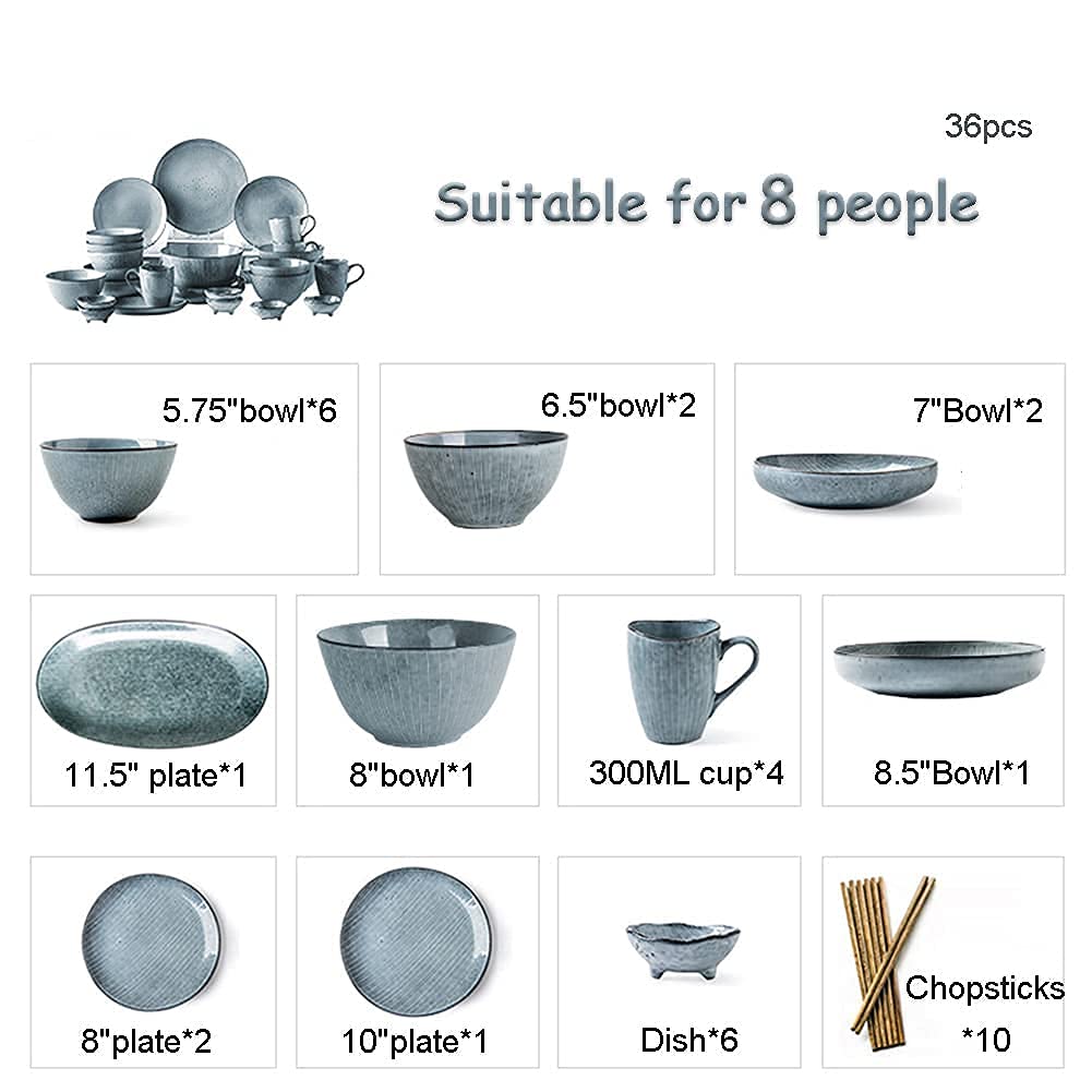 Porcelanowy zestaw zastawy stołowej w japońskim stylu, retro ceramiczna zastawa stołowa z talerzami, miseczkami i kubkami, do domu, kuchni, jadalni, bezpieczna w kuchence mikrofalowej, elegancka