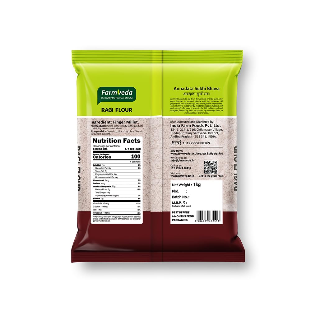 Farm Veda Ragi Atta- 1 Kg | 100% Natural Finger Millet Flour/Nachni Atta | Gluten-Free | Rich in Calcium & Iron - Image 2 thumbnail