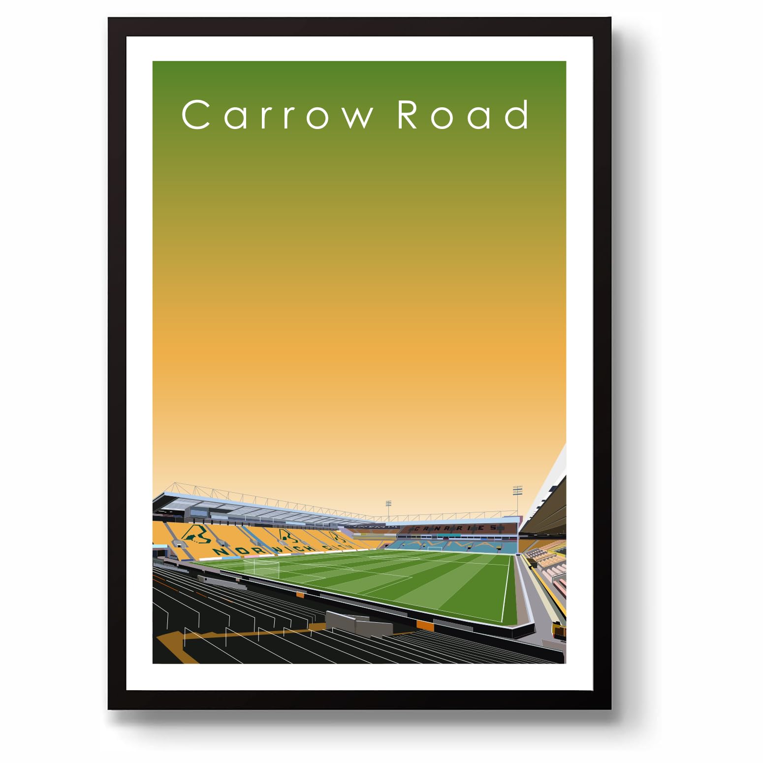 GroundDesigns NORWICH CITY FC Football Gift CARROW ROAD Stadium Art Unframed A3 Print NCFC