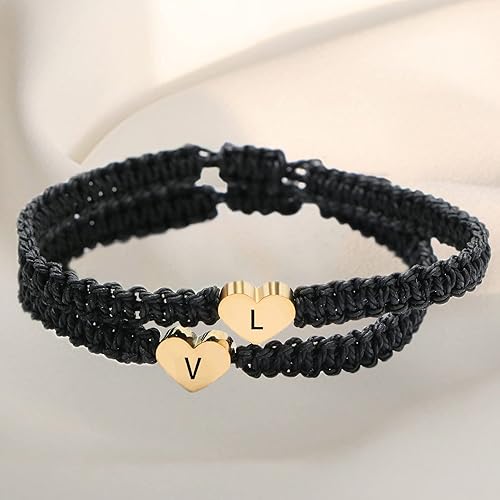 Miniatura 4 de Gold Heart Initial Bracelets for Women Gifts - A-Z 26 Letters Initial Charms Bracelet Handmade Rope Braided Adjustable Jewelry