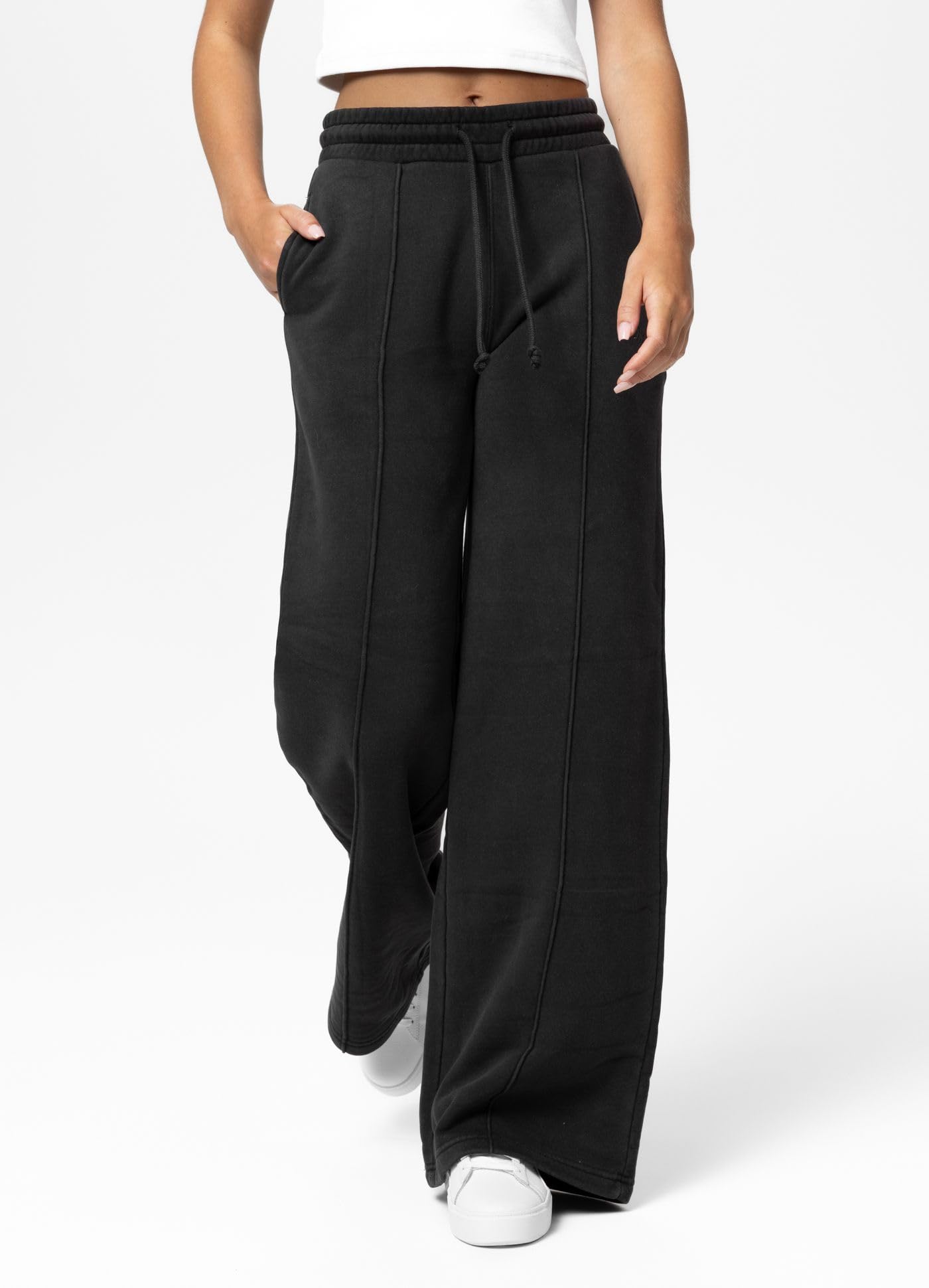 PITBULL Damen Jogginghose Washed LOVIA Wide Leg - Frauen Sweatpants mit weitem Bein, Baumwolle Polyester Mix, Bequeme Trainingshose mit Kordelzug & Taschen, Komfortable Freizeit Hose
