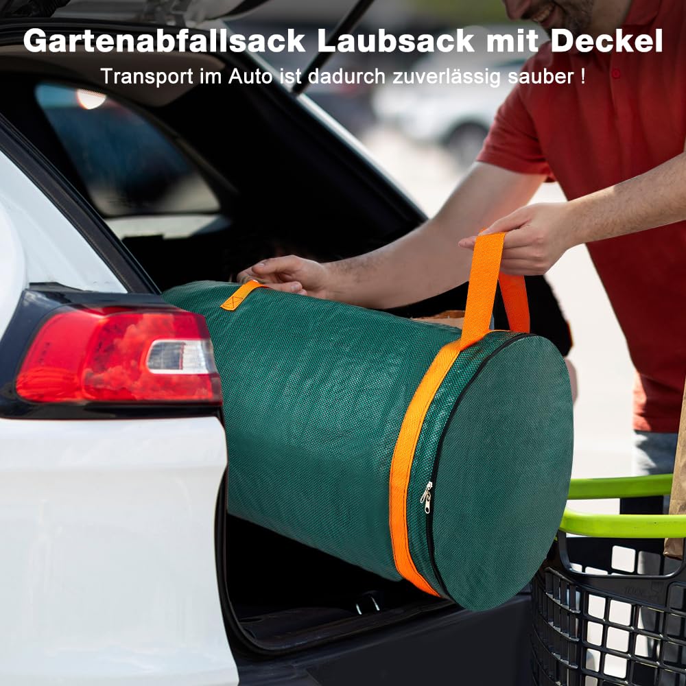 Eurhomewit 3 Gartenabfallsack 120L Laubsack Gartensack mit Deckel und Griffen, Groß Stabile Gartensäcke Laubsammler, Selbststehend Abfallsack Stabil Grünschnittsäcke für Gras Laub Hecke Gartenabfall