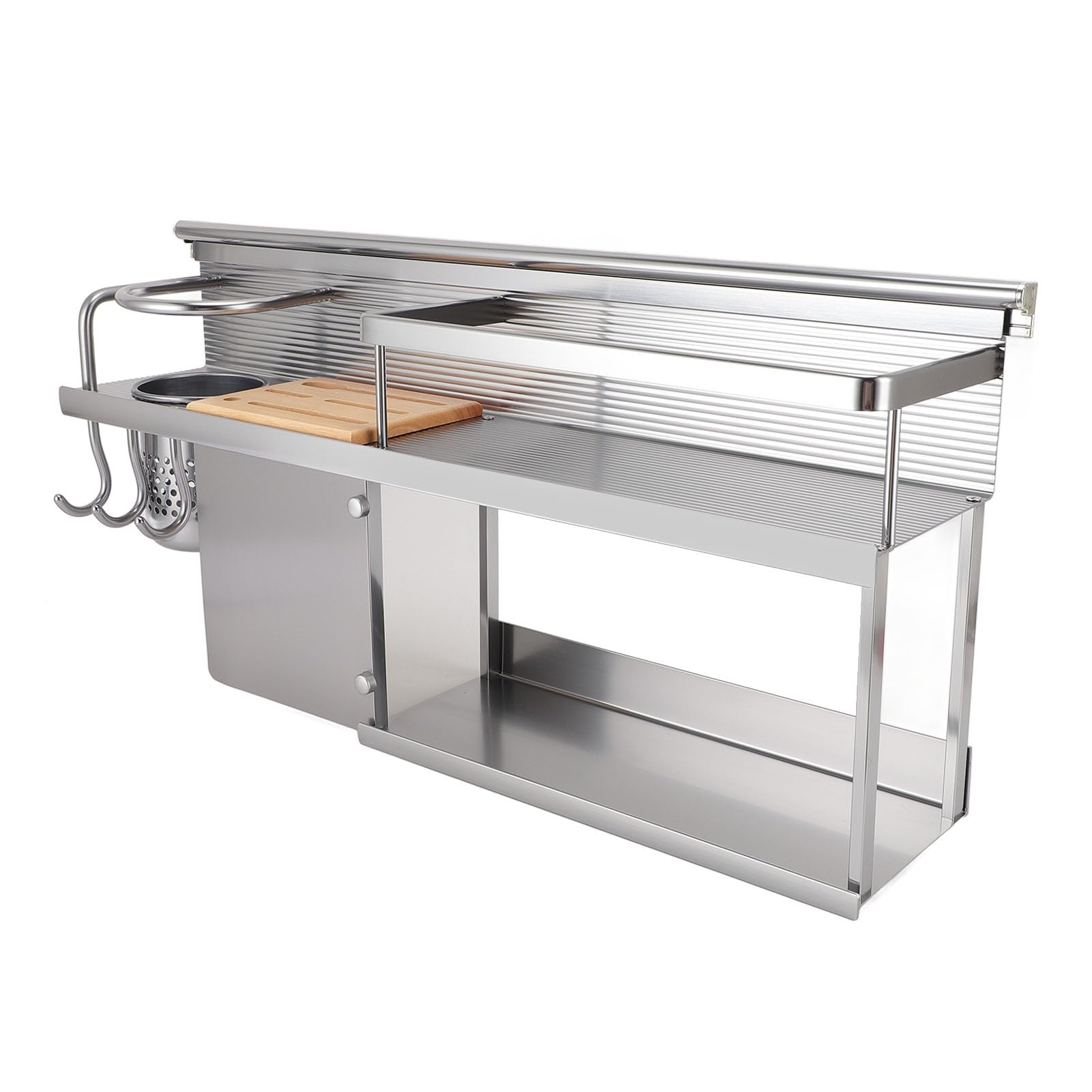 Estante organizador de cocina de 2 niveles de aleación de aluminio montado en la pared para espátula, cuchara, frasco de condimentos