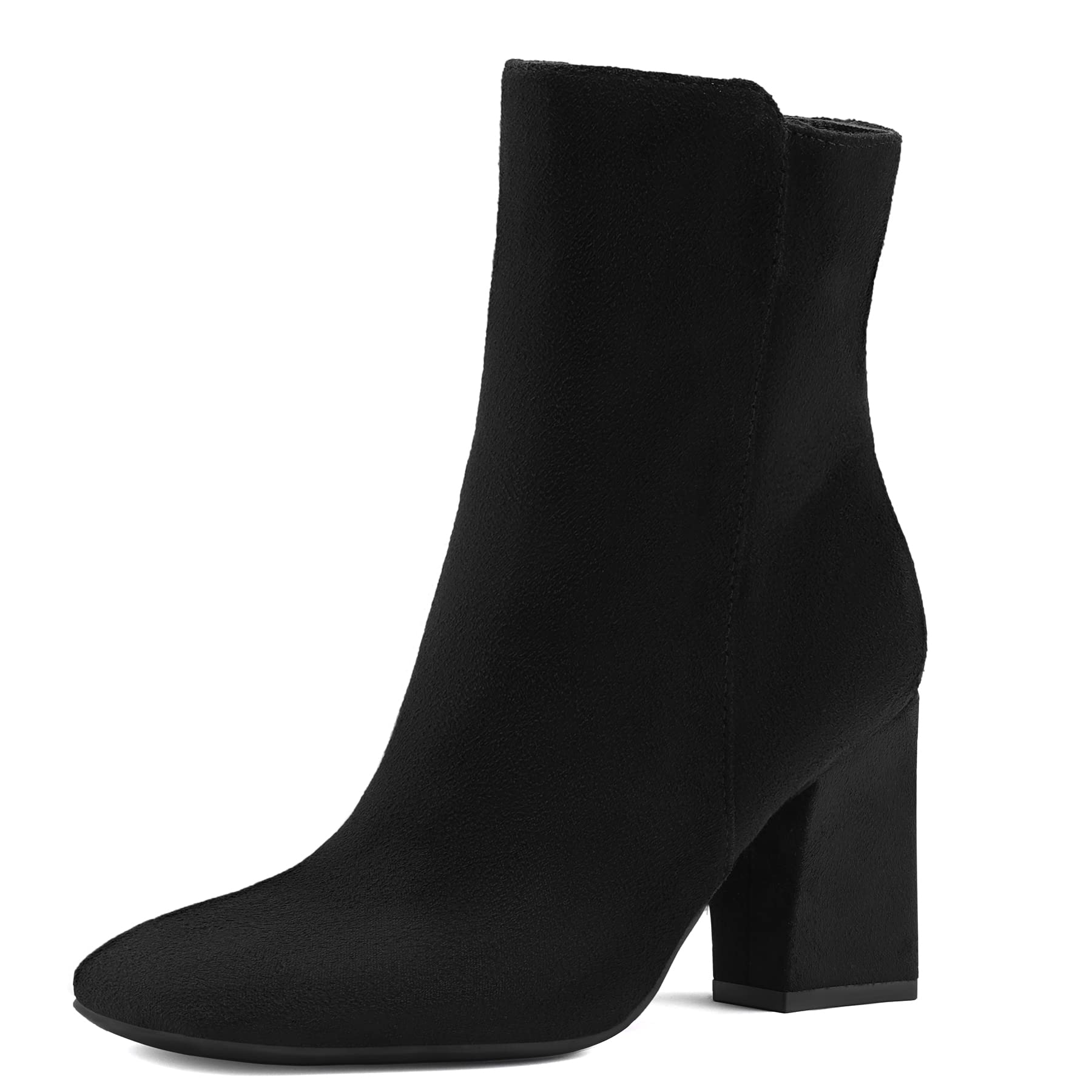 mysoft Women's GoGo Ankle Boots Square Toe Side Zipper Chunky Block Heel Mid Calf Low Heeled Short Booties