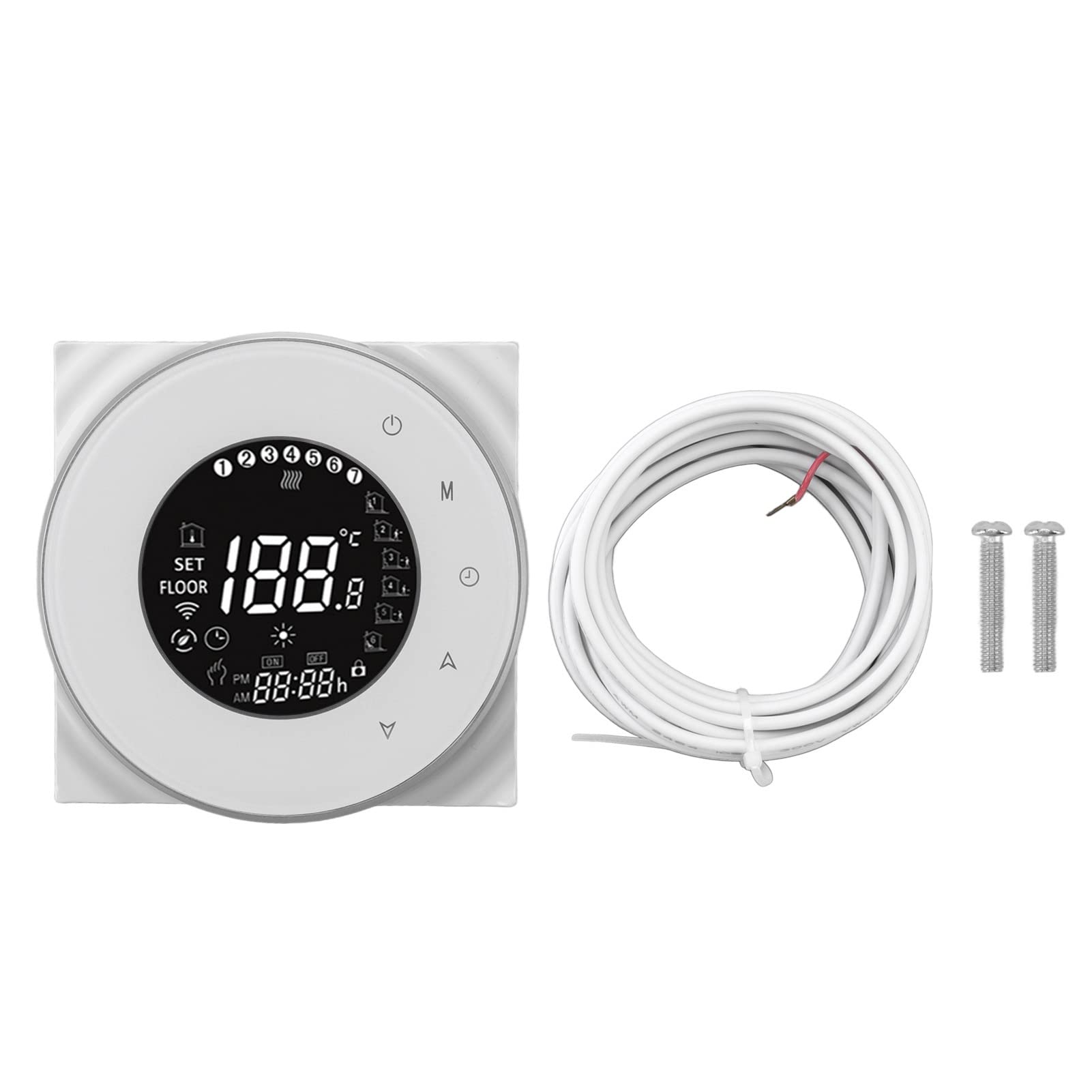 Fdit Smarter WiFi-Fußbodenheizungsthermostat mit Hoher Genauigkeit, Sprachsteuerung für Elektrische Heizsysteme, LCD-Touchscreen für Smart Home, Weiße Farbe