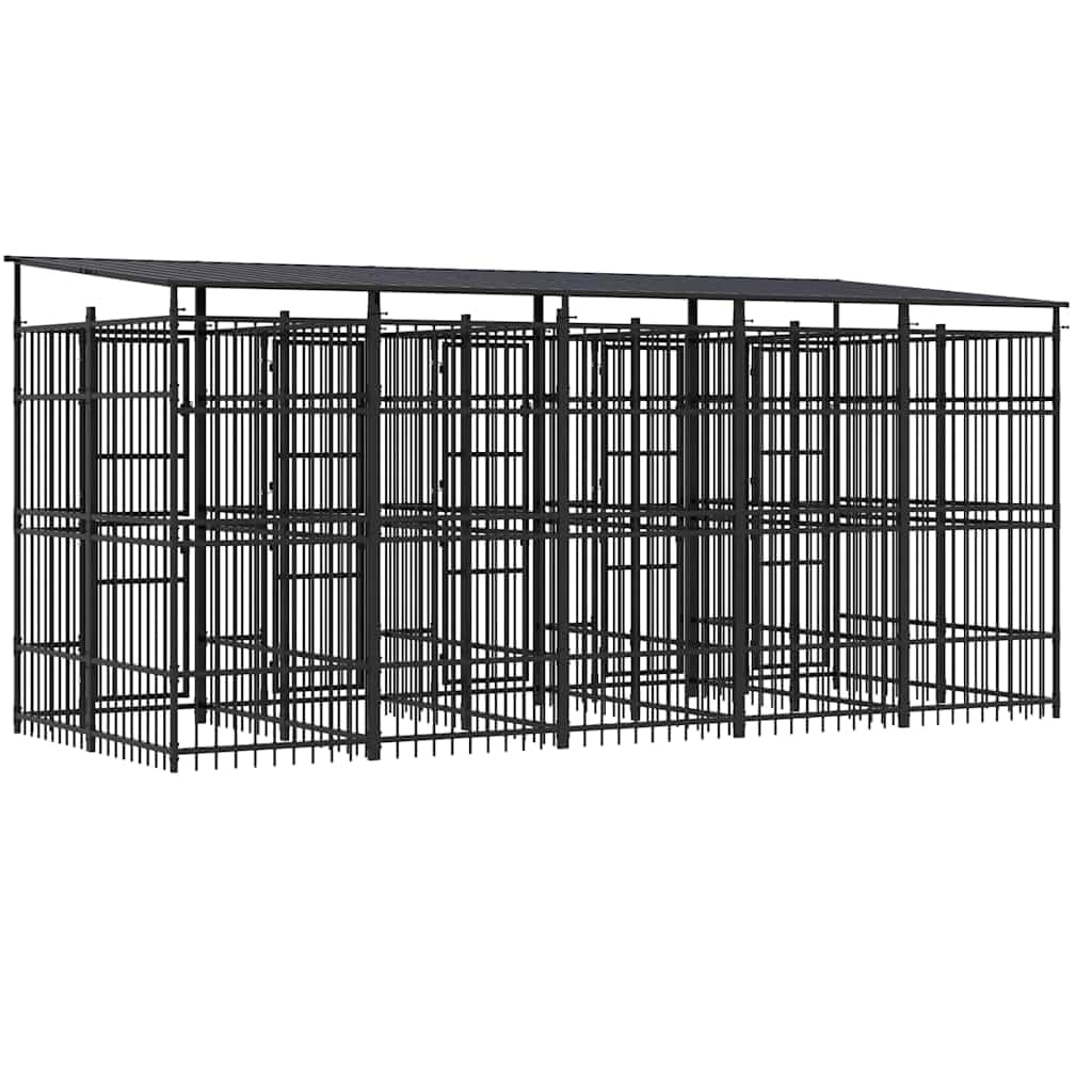 Canile da esterno con tetto per cani in acciaio 9,22 m² Recinto esterno per cani e cuccioli, gabbia per giardino