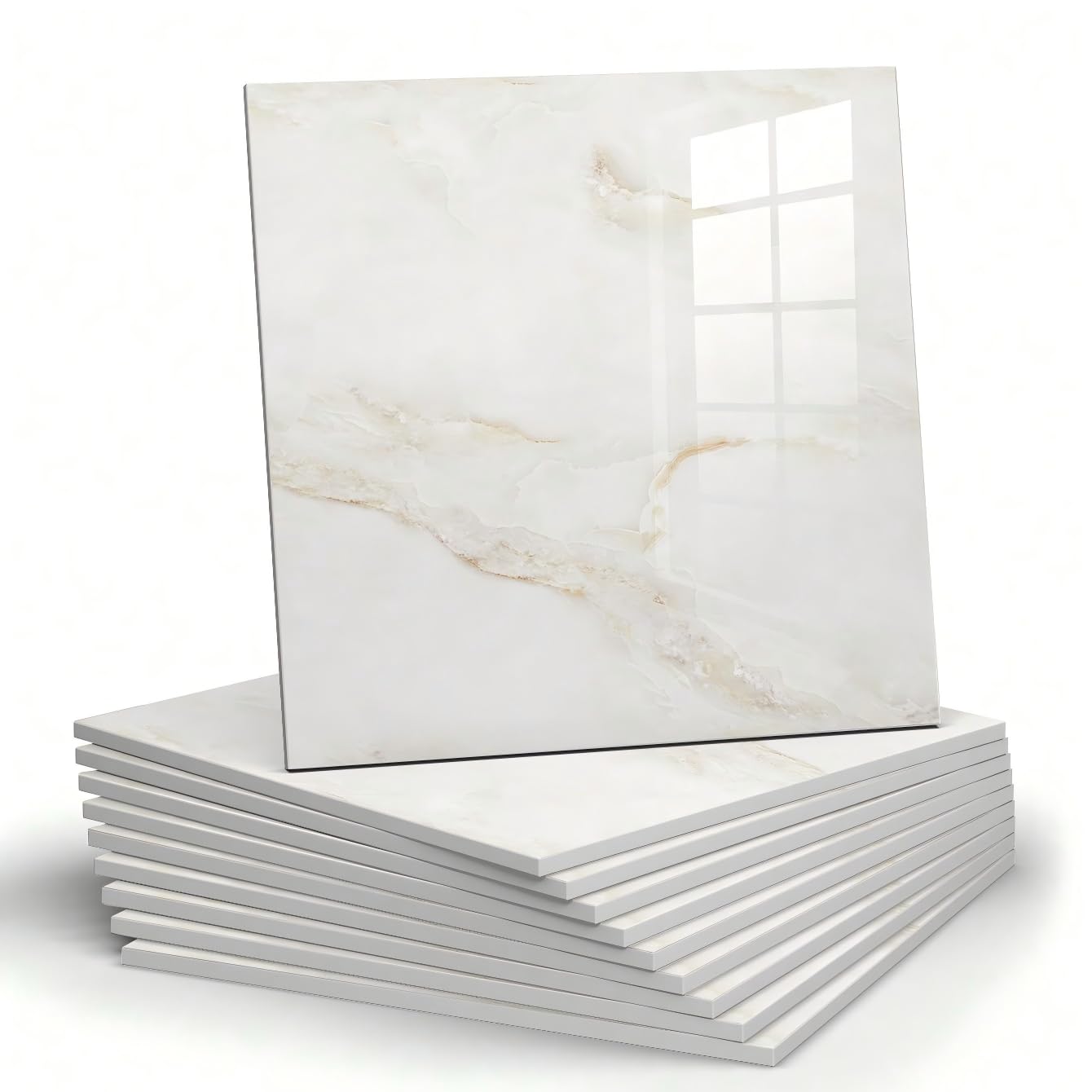 Chejiaye 10pcs Marble Peel and Stick Backsplash Waterproof Washroom Wall Panels, Peel and Stick Tile, PVC Foam Wall Panels for Kitchen, Bathroom - 11.8"x11.8"Kitchen Tile (White and Yellow,9.7 Sq.ft)