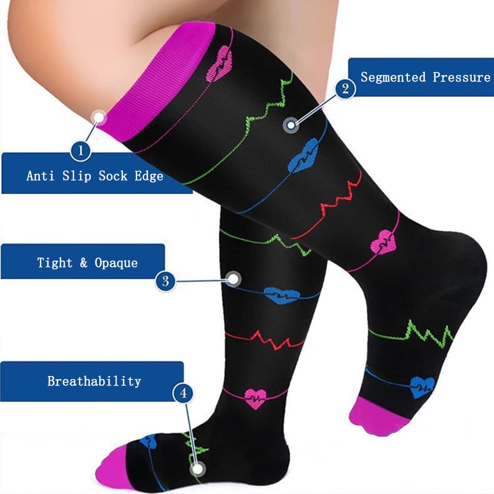 2XL-4XL Calze Compressione,Calze a Compressione da Donna,Calze a Compressione,Calzini sportivi,Calzini di compressione al ginocchio