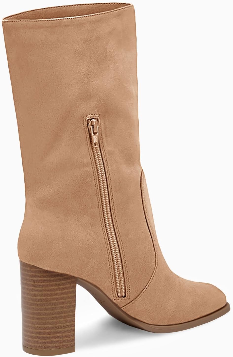 Juliet Holy Women’s Mid-calf Boots Chunky Stacked Heel Square Toe Side Zipper Slip-on Suede Winter Booties - Image 7