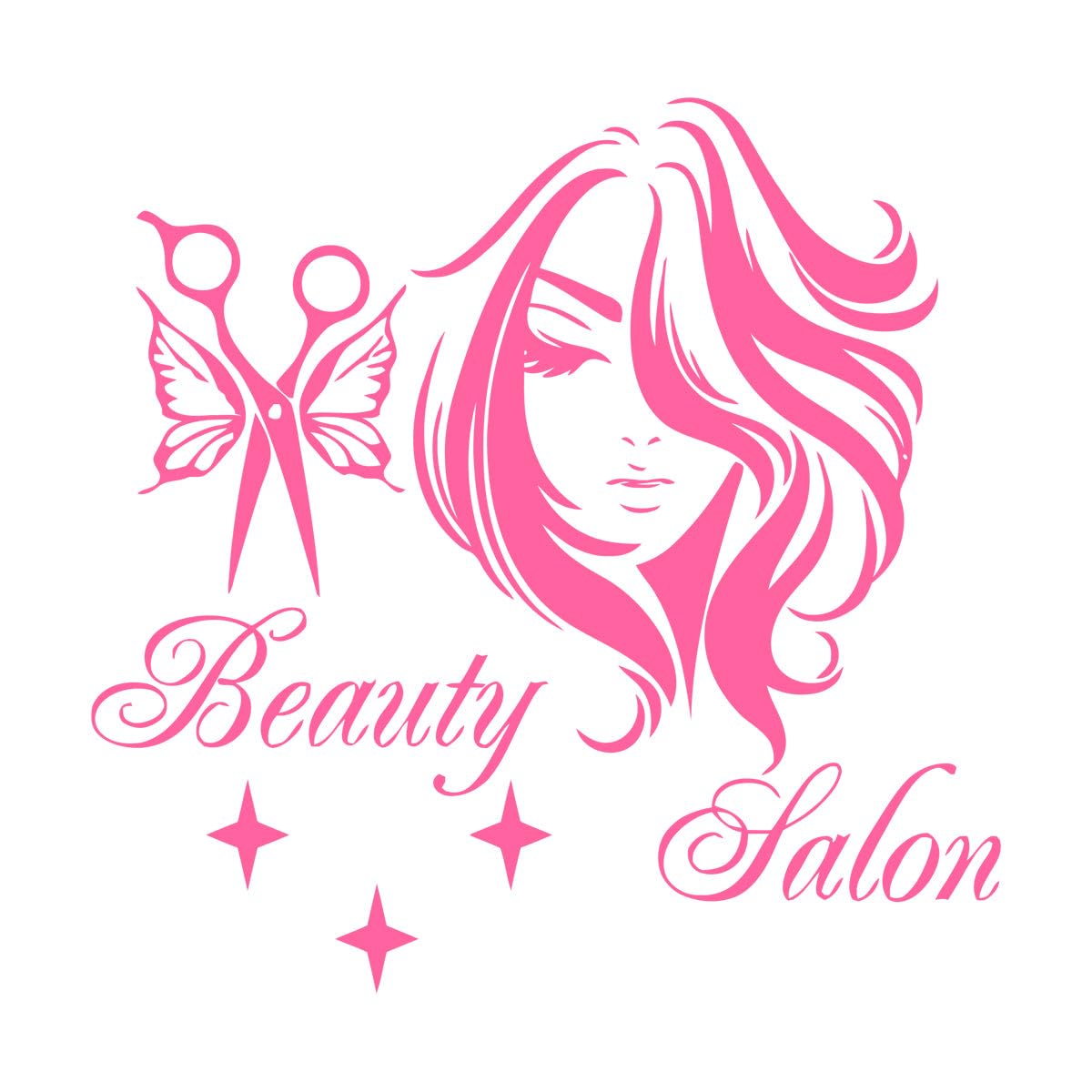 Removable Self-Adhesive Vinyl Beauty Salon Butterfly Scissors and Stylish Model Wall Decal for Hair Salon Wall Decoration Small - 48x49cm