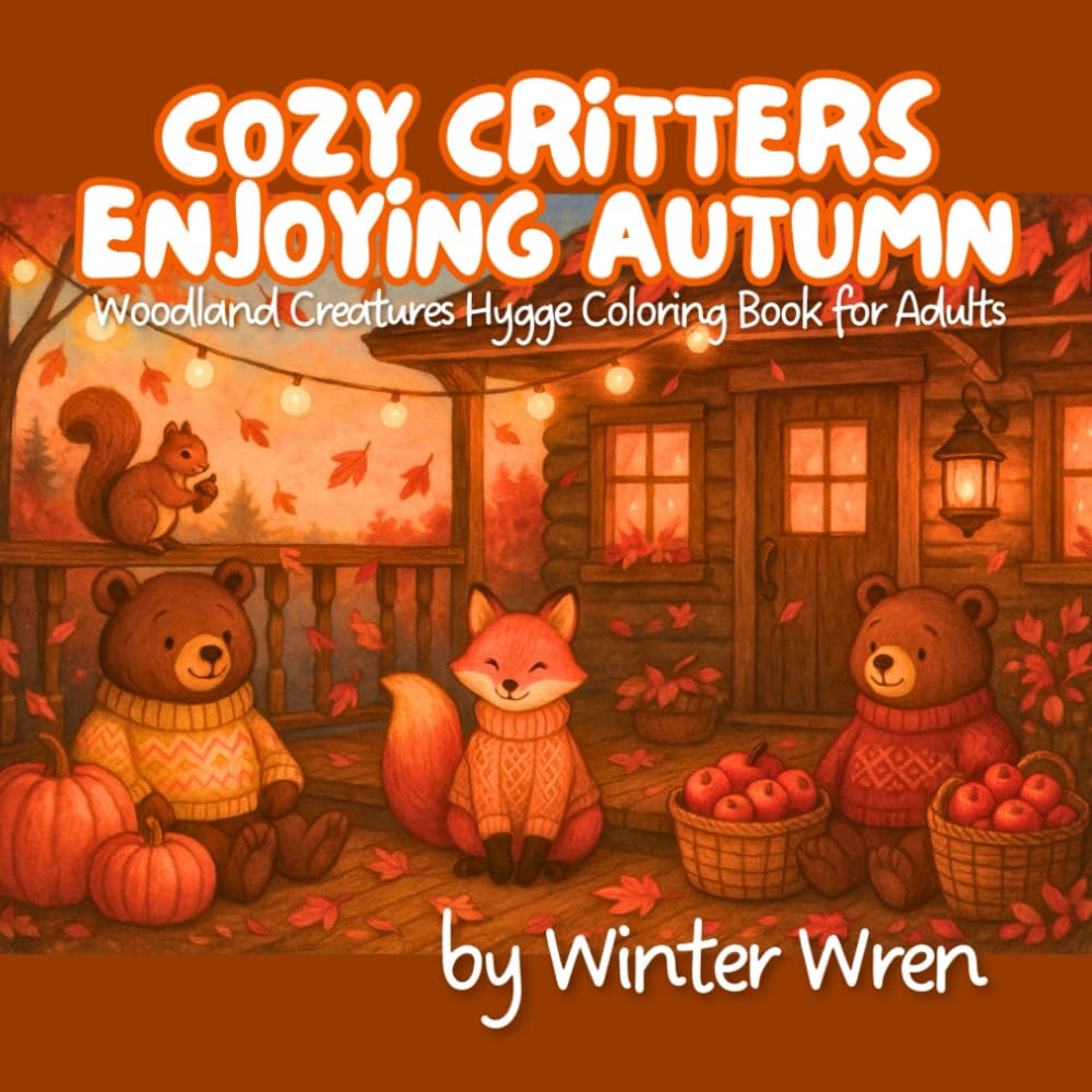 Cozy Critters Enjoying Autumn: Woodland Creatures Hygge Coloring Book for Adults (Cozy Critters Coloring Books)