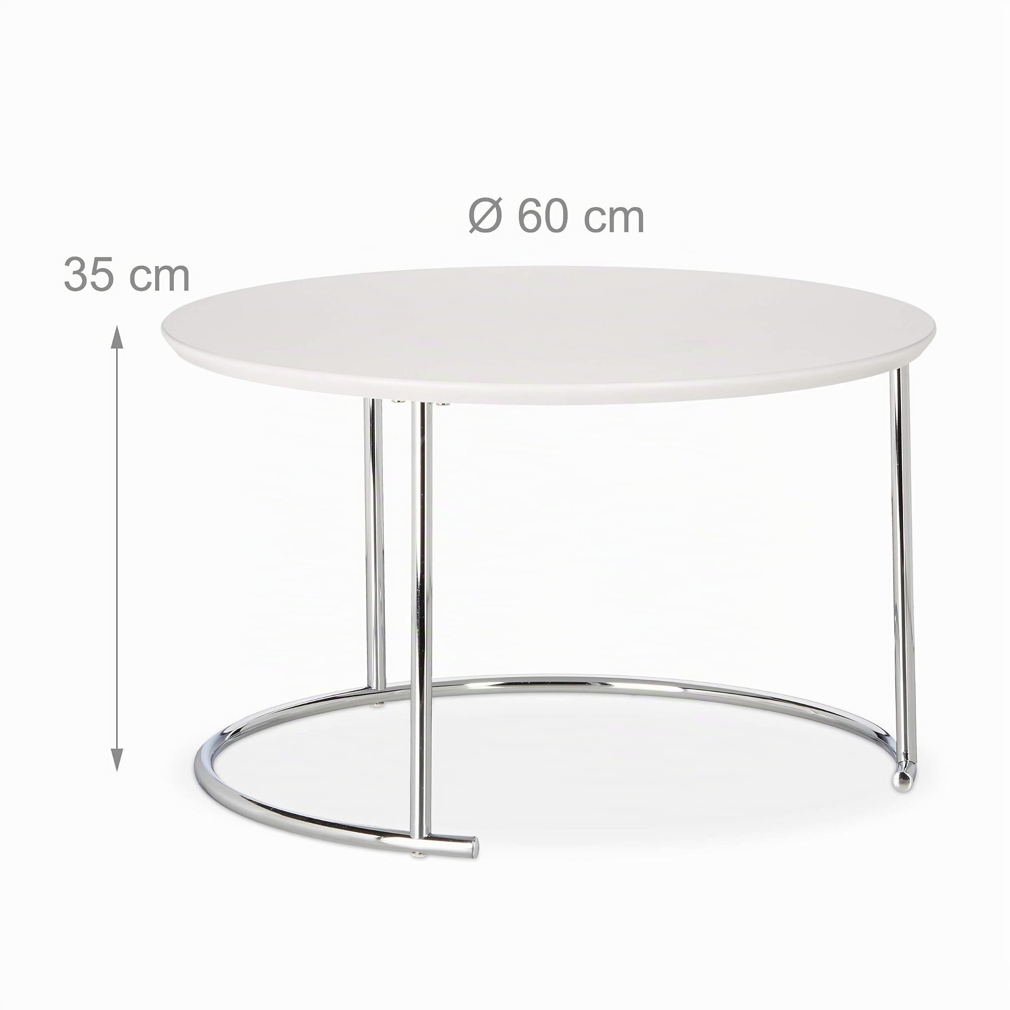 Relaxdays Table Gigogne Set de 2 Table de Salon Petite Ronde Mate, Table Basse Bois Métal Chromé 60x60 cm, Blanc