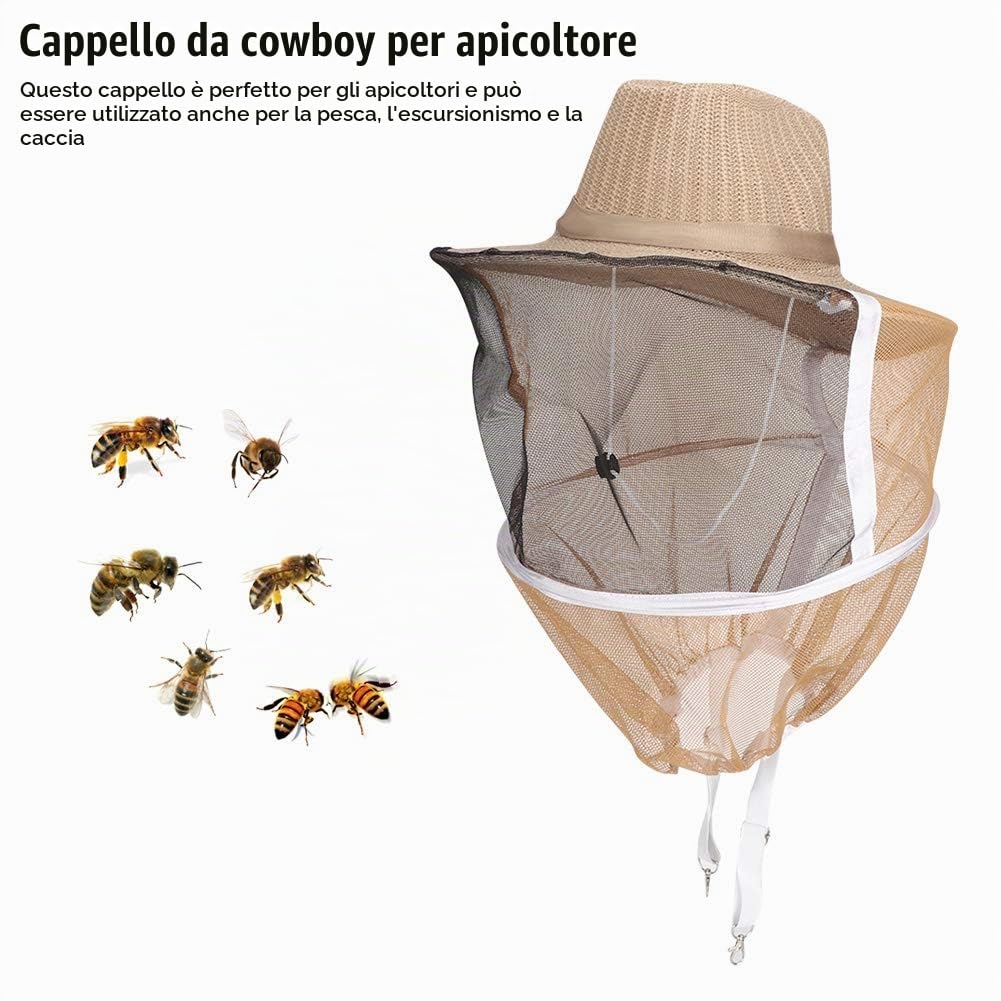Cappello da Apicoltore, Cappello a Cowboy Antinfiamma e Traspirante per Apicoltura all'Aperto, con Velo di Protezione, Protezione Completa per la Testa