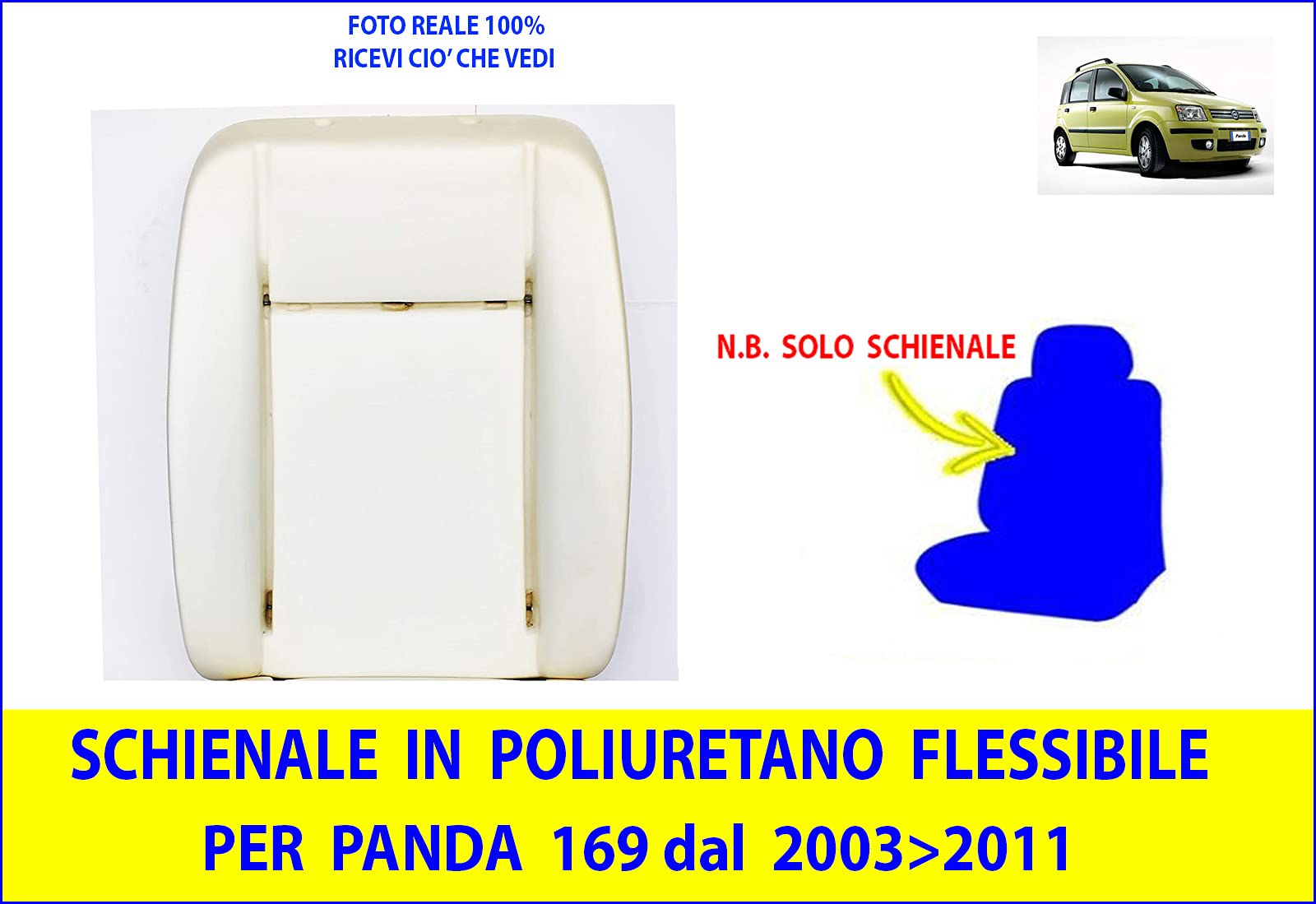 Generico Imbottitura Spugna per Sedile Panda 169 Prodotte dal 2003>2011 (Solo SHIENALE) Interni per Sedili in Poliuretano Flessibile 20098SC