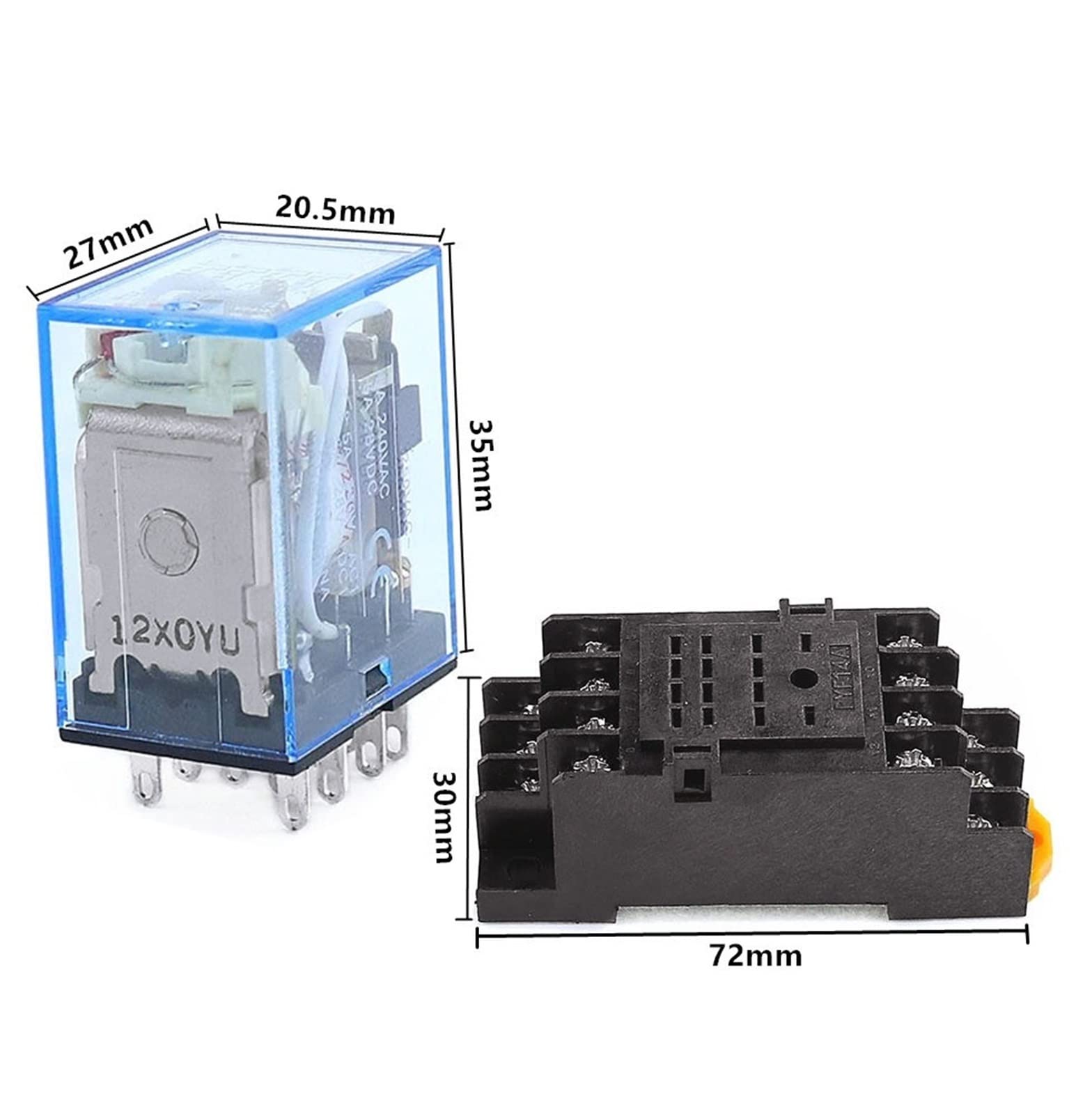 Parti di ricambio 1 Set MY4 Piccolo relè elettromagnetico Relè di potenza DC12V DC24V AC110V AC220V Bobina 4NO 4NC Guida DIN 14 pin + Base Mini relè (Color : Ac, Size : 24V)