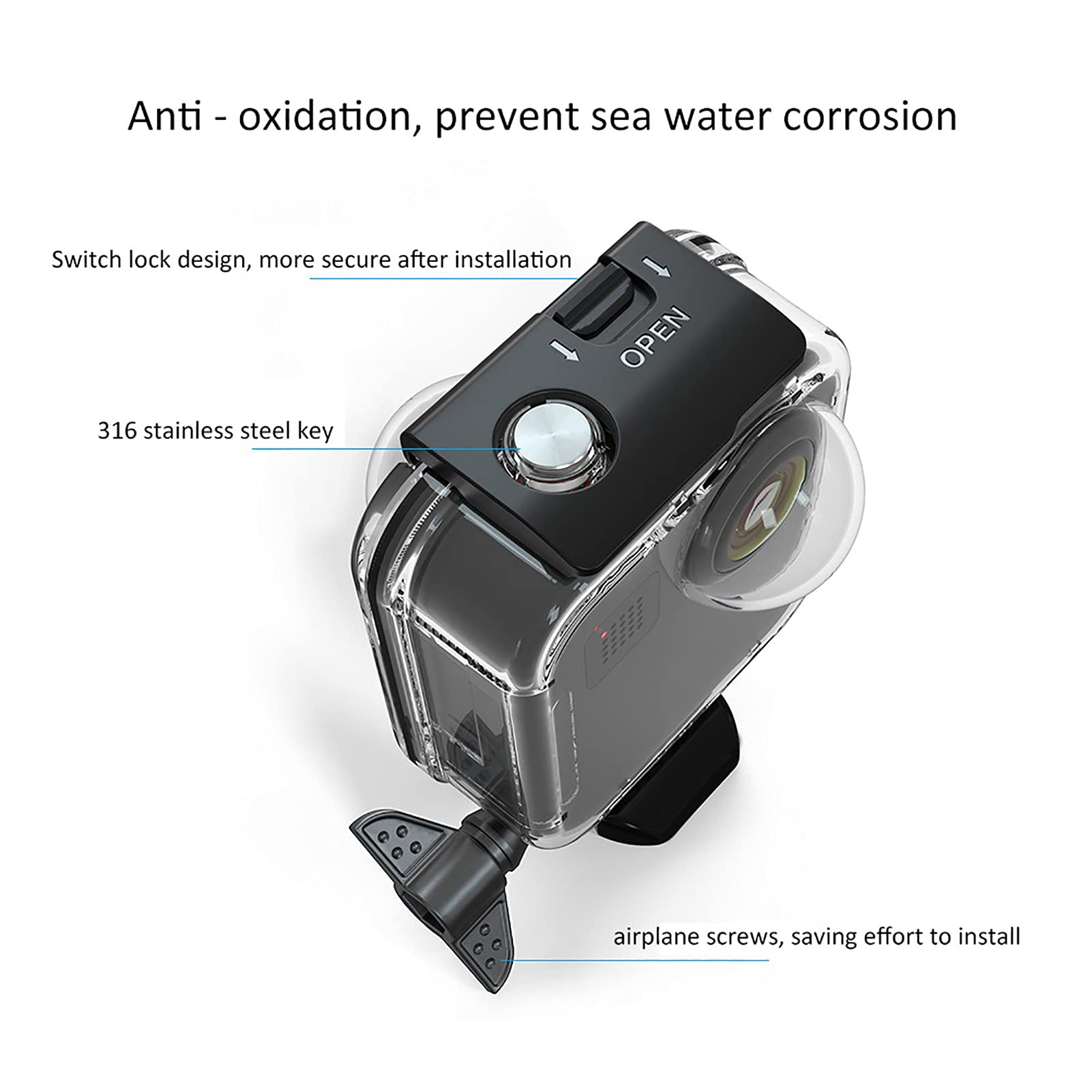 Custodia Subacquea Che Protegge la Custodia della Fotocamera, Resistente All'usura Antipressione, Adatta per il Nuoto, PC + Acciaio Inossidabile 316
