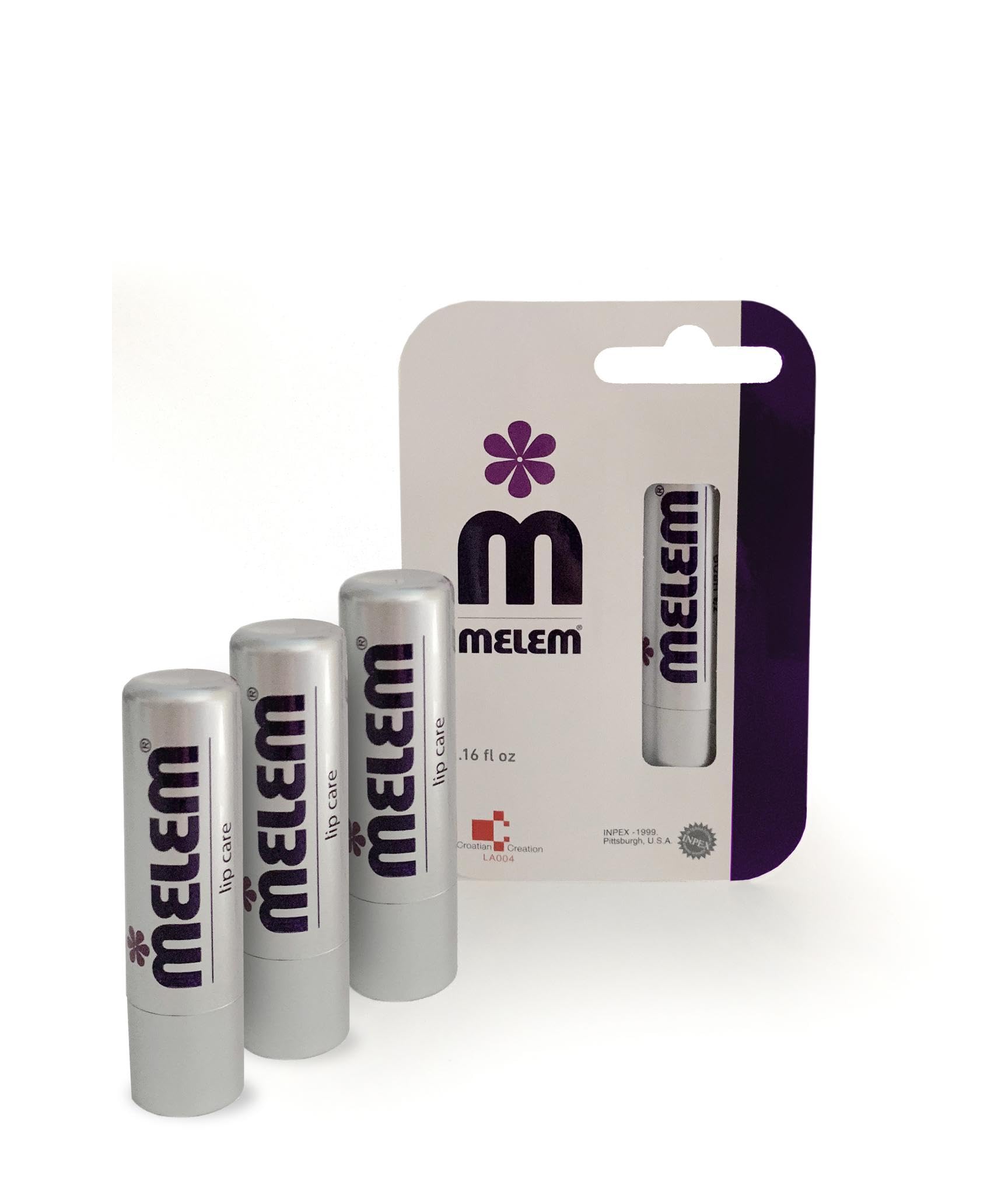 MELEM SKIN AND LIP BALM Three Sticks with Lanolin, Relieves Dry, Chapped Cracked s, Value Pack, each stick is .16 ounces