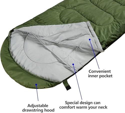 Miniatura 3 de 3-4 Season Sleeping Bag for Adults & Kids, Lightweight Warm Cold Weather Camping Bag with Waterproof Compression Sack  Portable for Hiking,