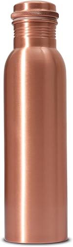 Miniatura 9 de Botella de agua de cobre puro de 34 onzas, diseño martillado a prueba de fugas con vaso, bolsa de transporte y acabado liso decorativo, botella de
