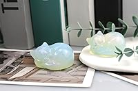 Vista 57 de QINJIEJIE Gato de obsidiana negra, decoración de Halloween, cristales y piedras curativas, estatua de piedra de gatos dormidos, escultura de piedras