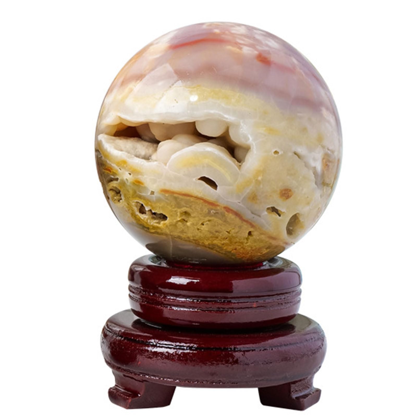 DGHBCYA Rainbow Agate Crystal Ball Druzy Geode Sphere, Natural Crystals Quartz Ball, Healing Stones Sphere Sculpture Figurine for Decorative & Gemstone Collectible,80~85mm