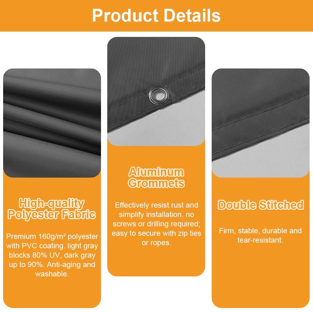 1.5x2m Impermeable Toldo Vela de Sombra, Protección Rayos UV,Rectangular Toldos Exterior Terraza,Pantalla Privacidad Balcon,para Exteriores, Terrazas,Pergola, Jardín（Gris Oscuro） — view 5