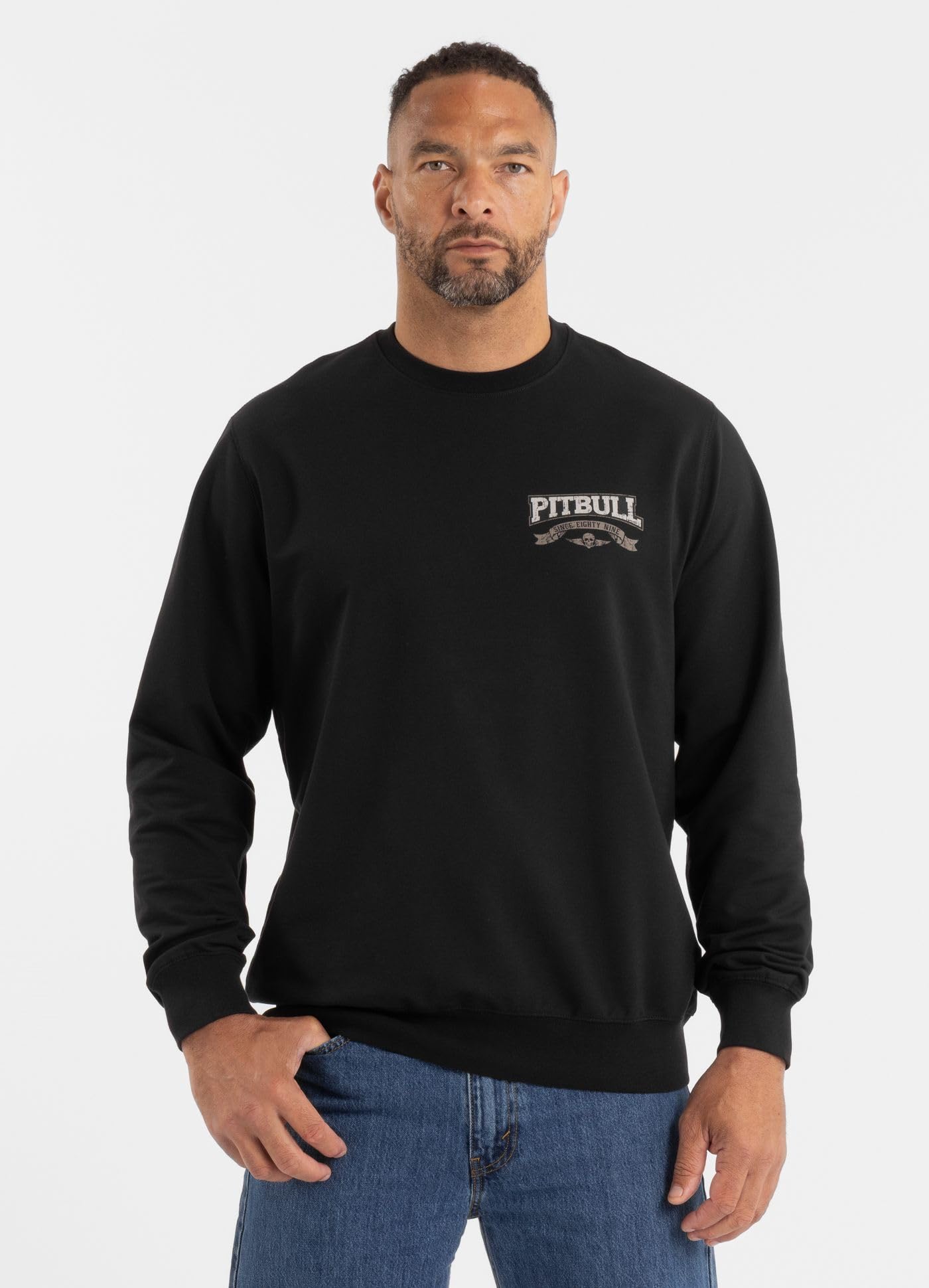 PITBULL Męska bluza Troublemaker Crewneck Pulower 280 g, nadruk na plecach psa, streetwear tricot terry, elastyczna, oddychająca, z długim rękawem
