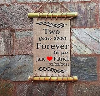 two years down and forever to go...Initials Heart sign Love Burlap art print | Bamboo Wooden Framed Custom 2nd Anniversary Gifts for Him Her | Handmade Cotton Fabric Wedding Anniversary gift for husband wife | Burlap Print .. …