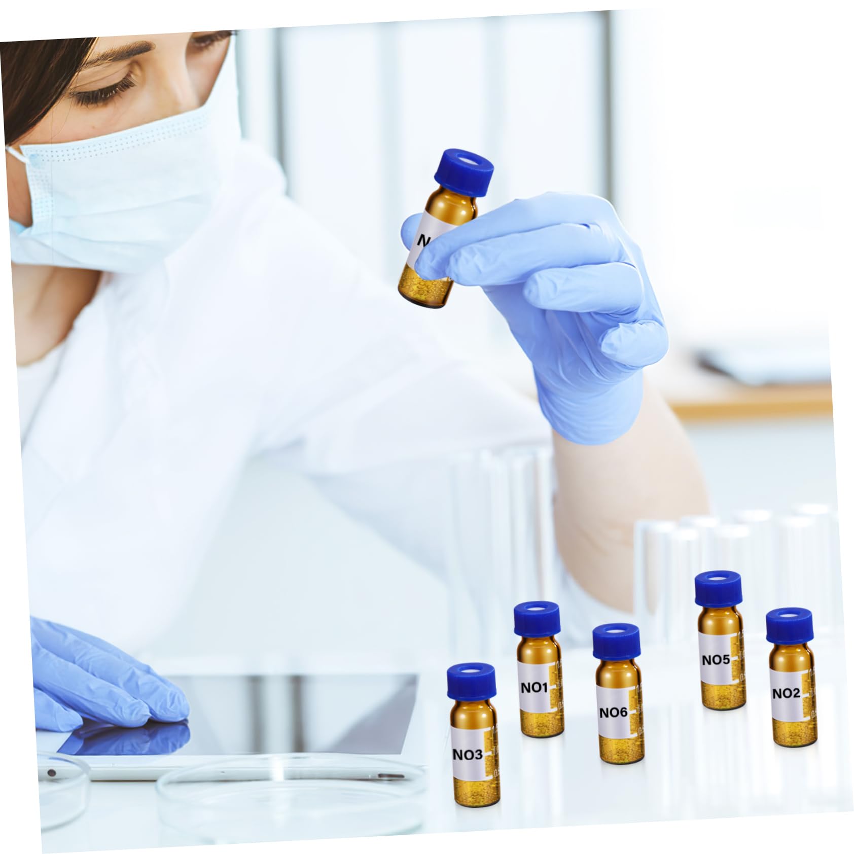 FUNOMOCYA Mini Glass Bottles with Lids 2ml Empty Vials Lab Quality Amber Bottles for Safe Transport