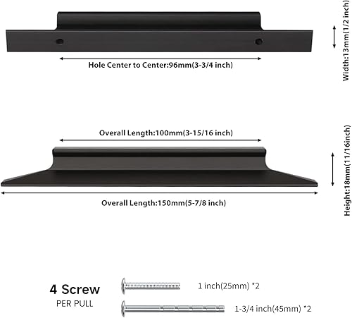 Miniatura 2 de Peaha - Paquete de 10 manijas de cajones negras de 334 pulgadas, manijas negras de gabinete de cocina, manijas largas de gabinete, tiradores