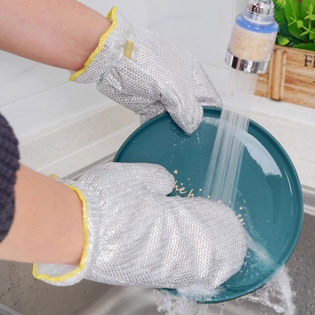 Mehrzweck-Draht-Geschirr-Handschuhe Lappen Für Nass Und Trocken Doppelte Edelstahl Tuch Handtücher Draht Stahl Reinigung Scrubber Drogerie & Körperpflege