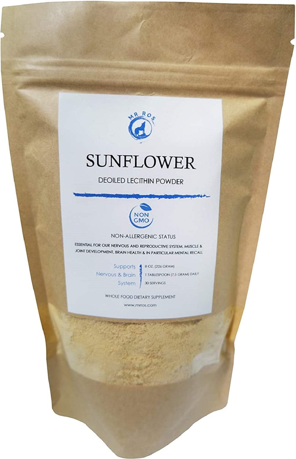 Sunflower Lecithin Powder Humans 226 Grams (8 Oz) Sunflower Lecithin Powder Emulsifier Non GMO Non Soy